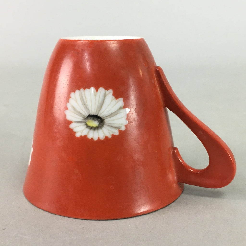 Japanese Porcelain Teacup Mug Vtg Yunomi Floral Red White PT968