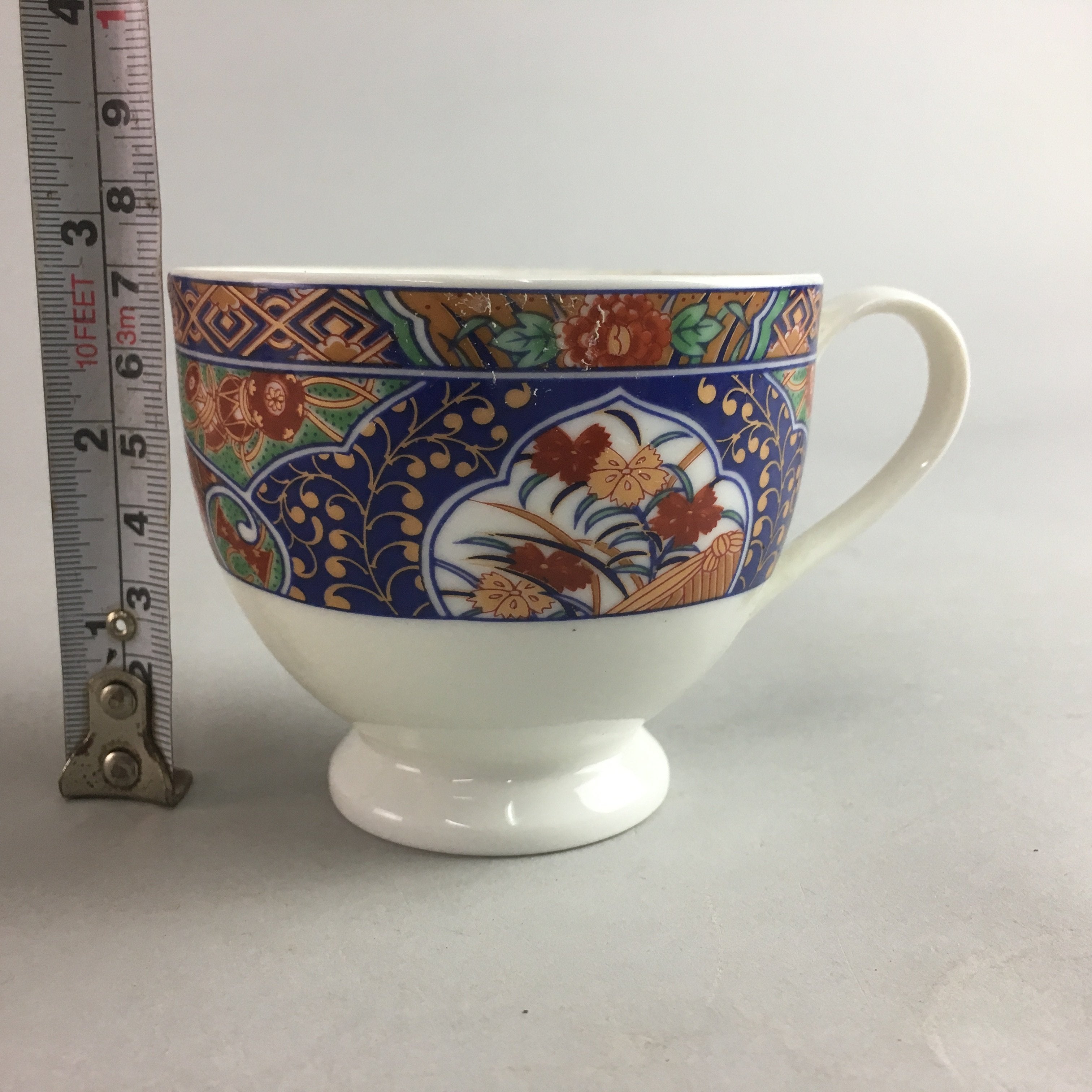 Japanese Porcelain Teacup Mug Vtg Yunomi Red Blue Gold Handle Iroe Sencha PT227