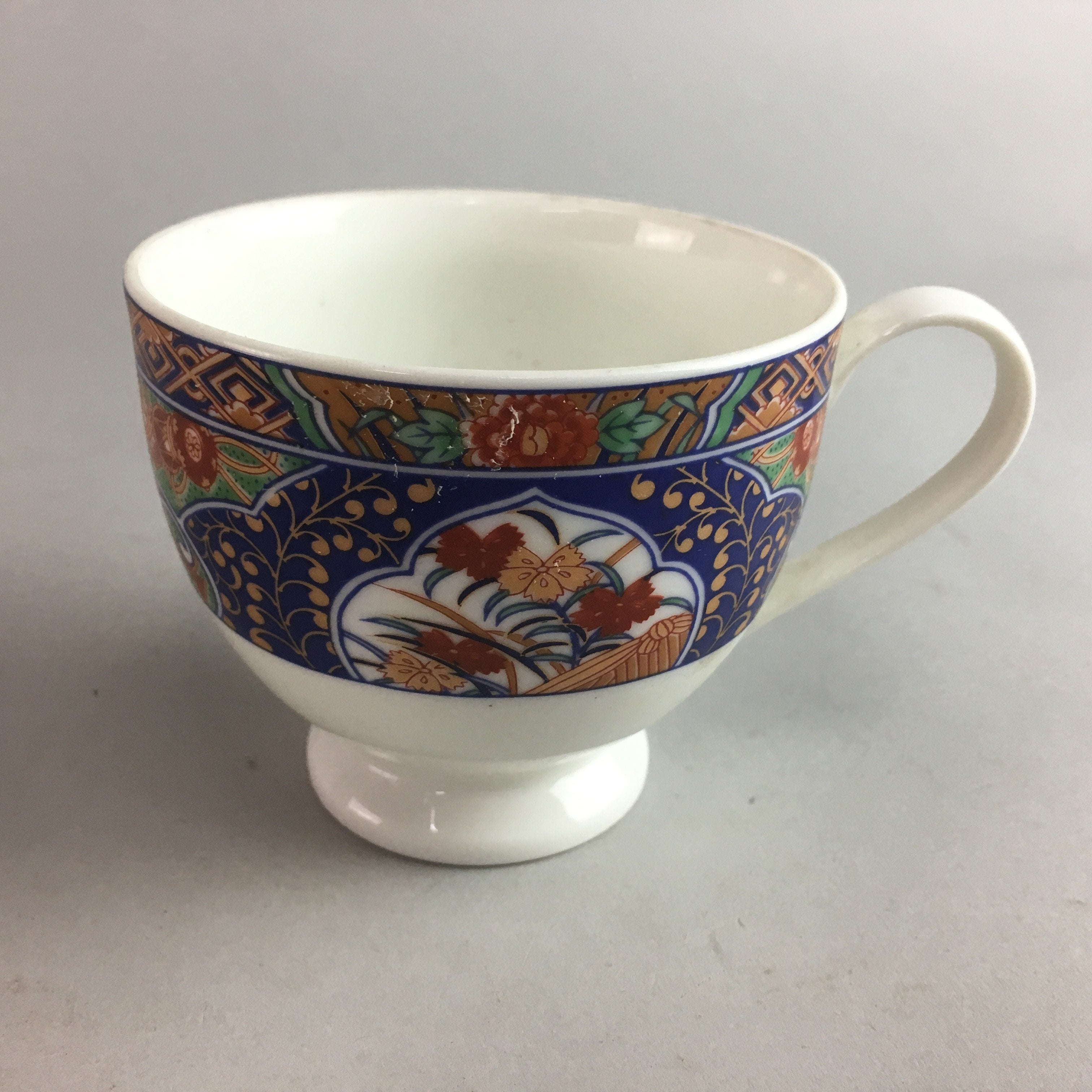 Japanese Porcelain Teacup Mug Vtg Yunomi Red Blue Gold Handle Iroe Sencha PT227
