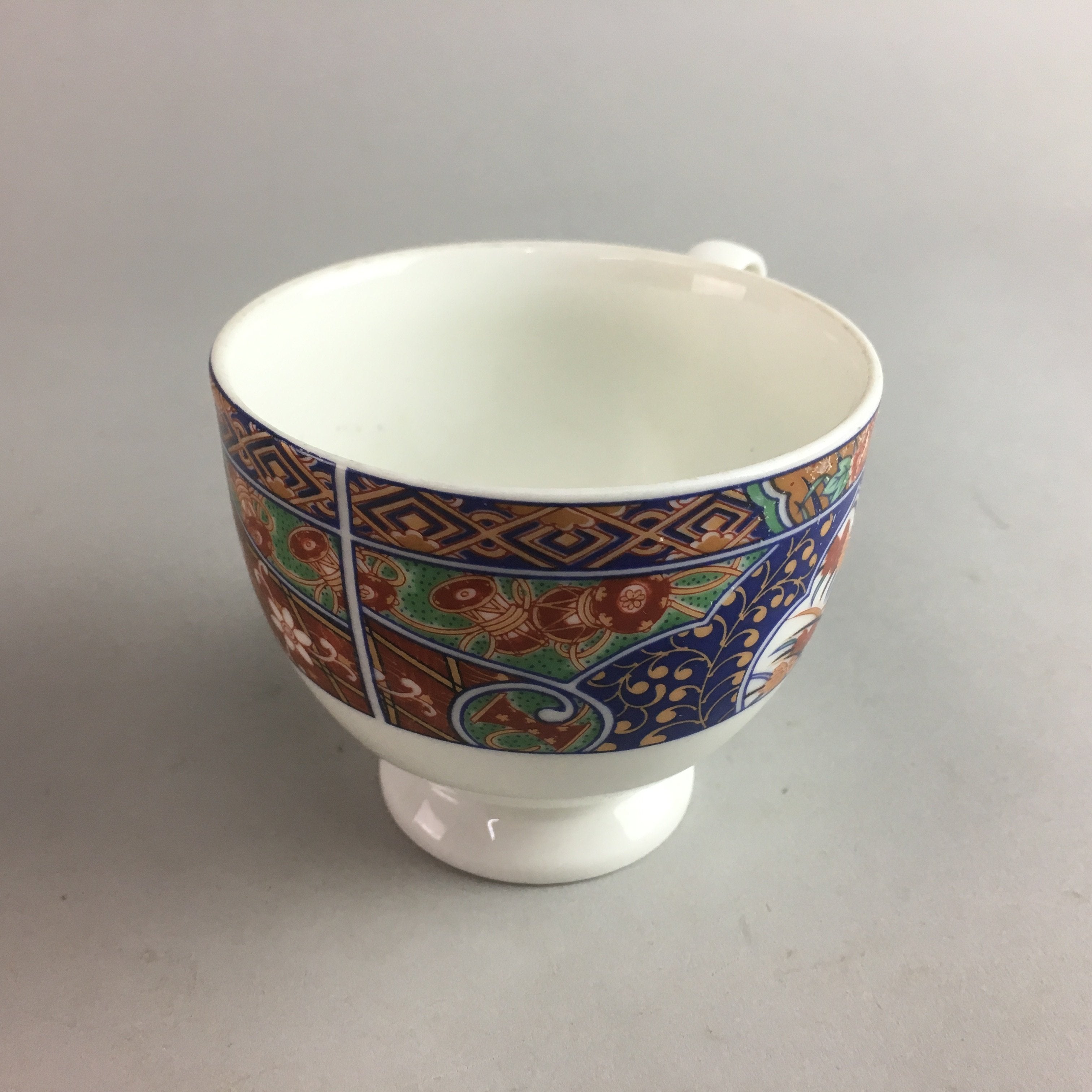Japanese Porcelain Teacup Mug Vtg Yunomi Red Blue Gold Handle Iroe Sencha PT227