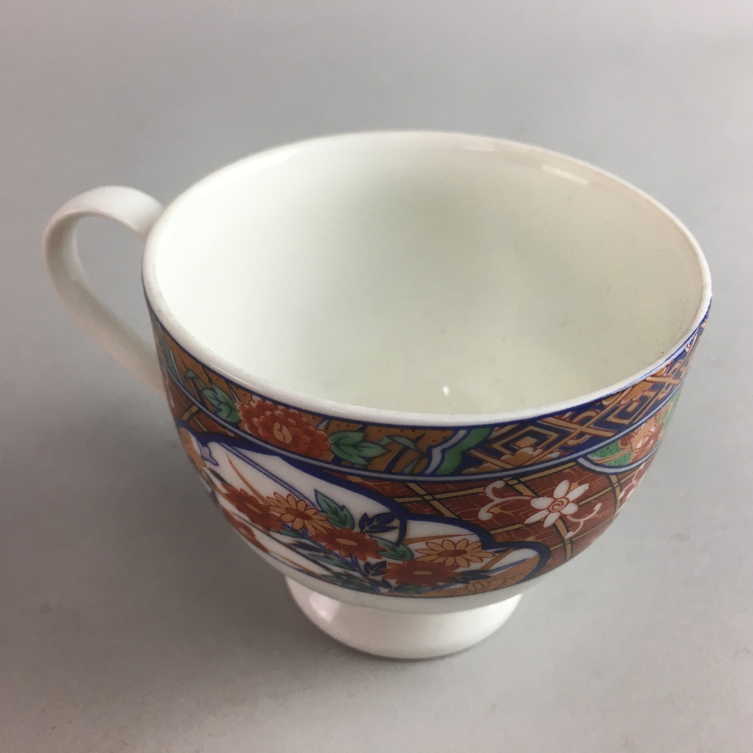 Japanese Porcelain Teacup Mug Vtg Yunomi Red Blue Gold Handle Iroe Sencha PT227