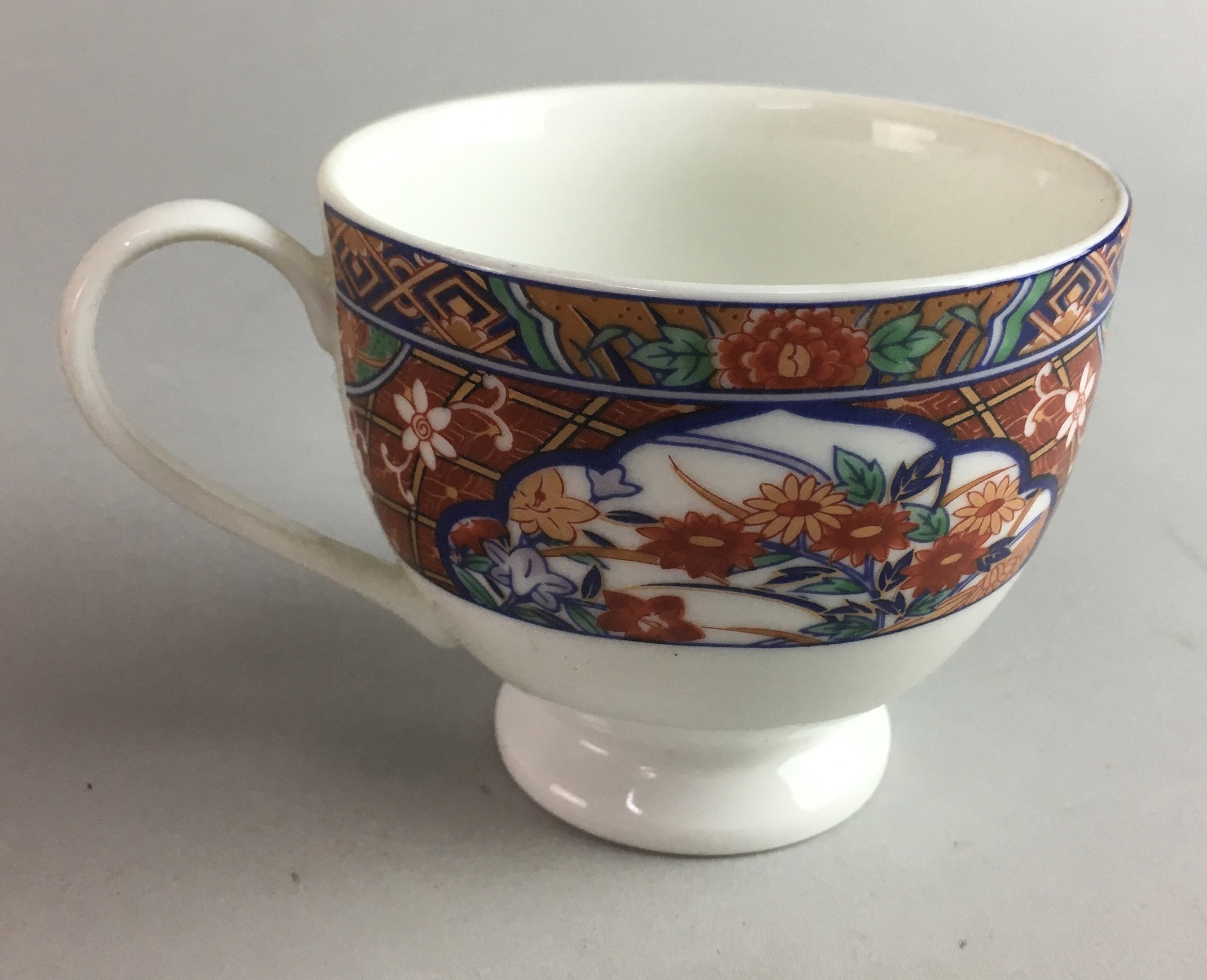 Japanese Porcelain Teacup Mug Vtg Yunomi Red Blue Gold Handle Iroe Sencha PT227
