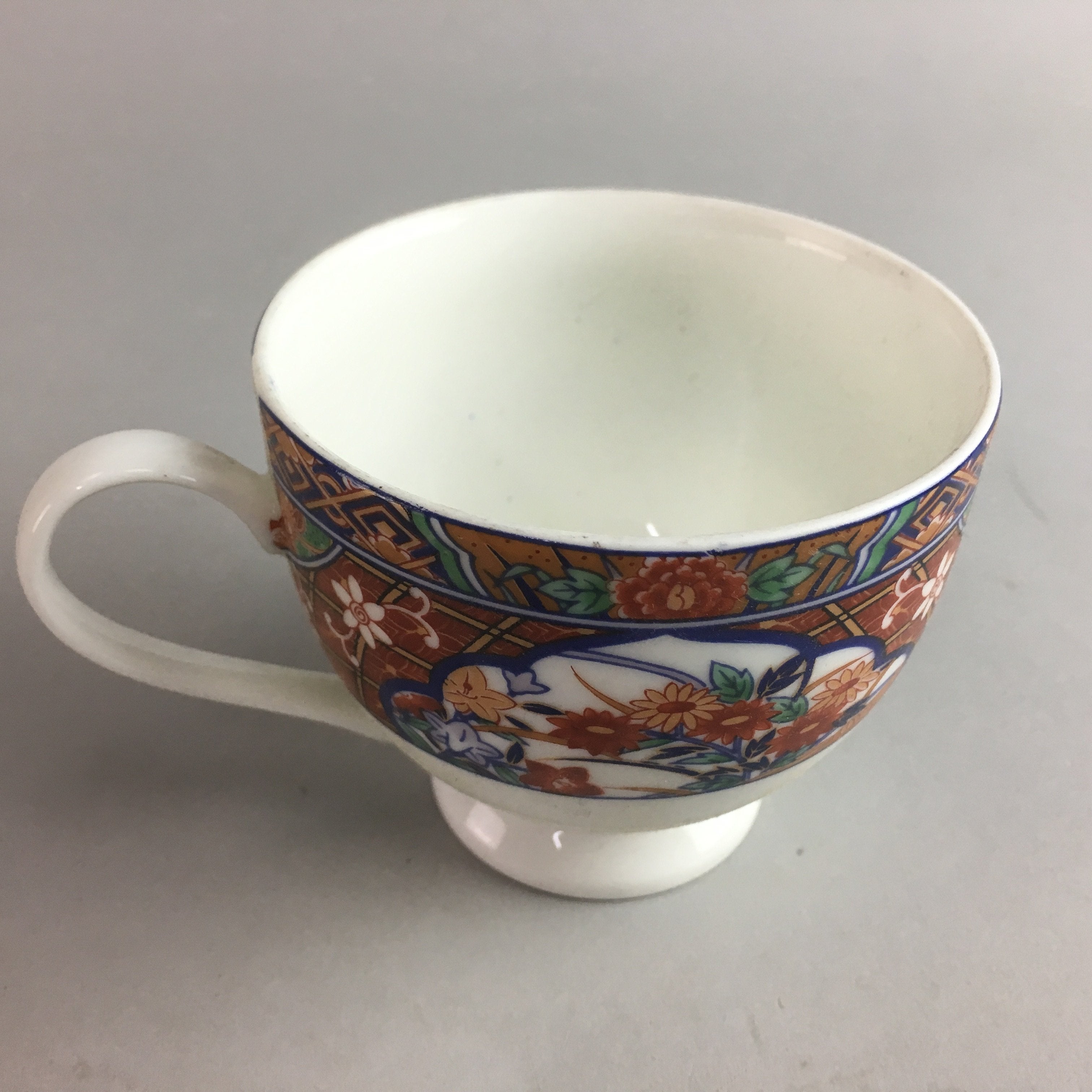 Japanese Porcelain Teacup Mug Vtg Yunomi Red Blue Gold Handle Iroe Sencha PT228