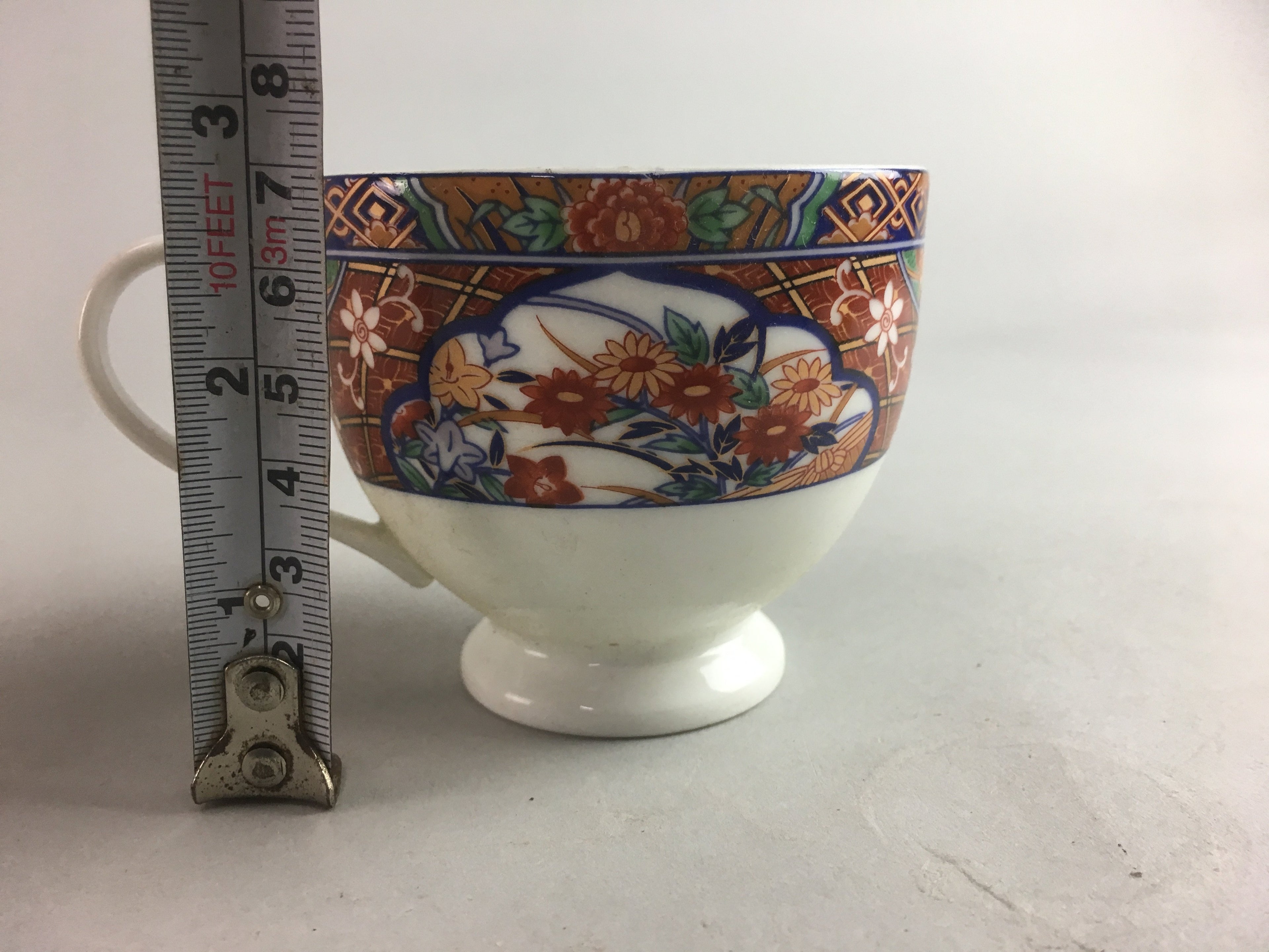 Japanese Porcelain Teacup Mug Vtg Yunomi Red Blue Gold Handle Iroe Sencha PT228