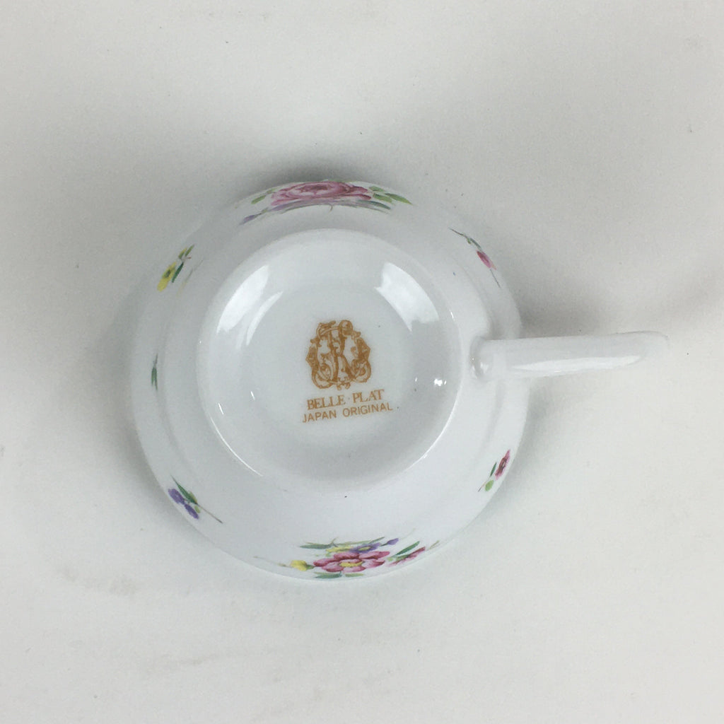 Japanese Porcelain Teacup Vtg Belle Plat Japan Flower Pattern White PP918