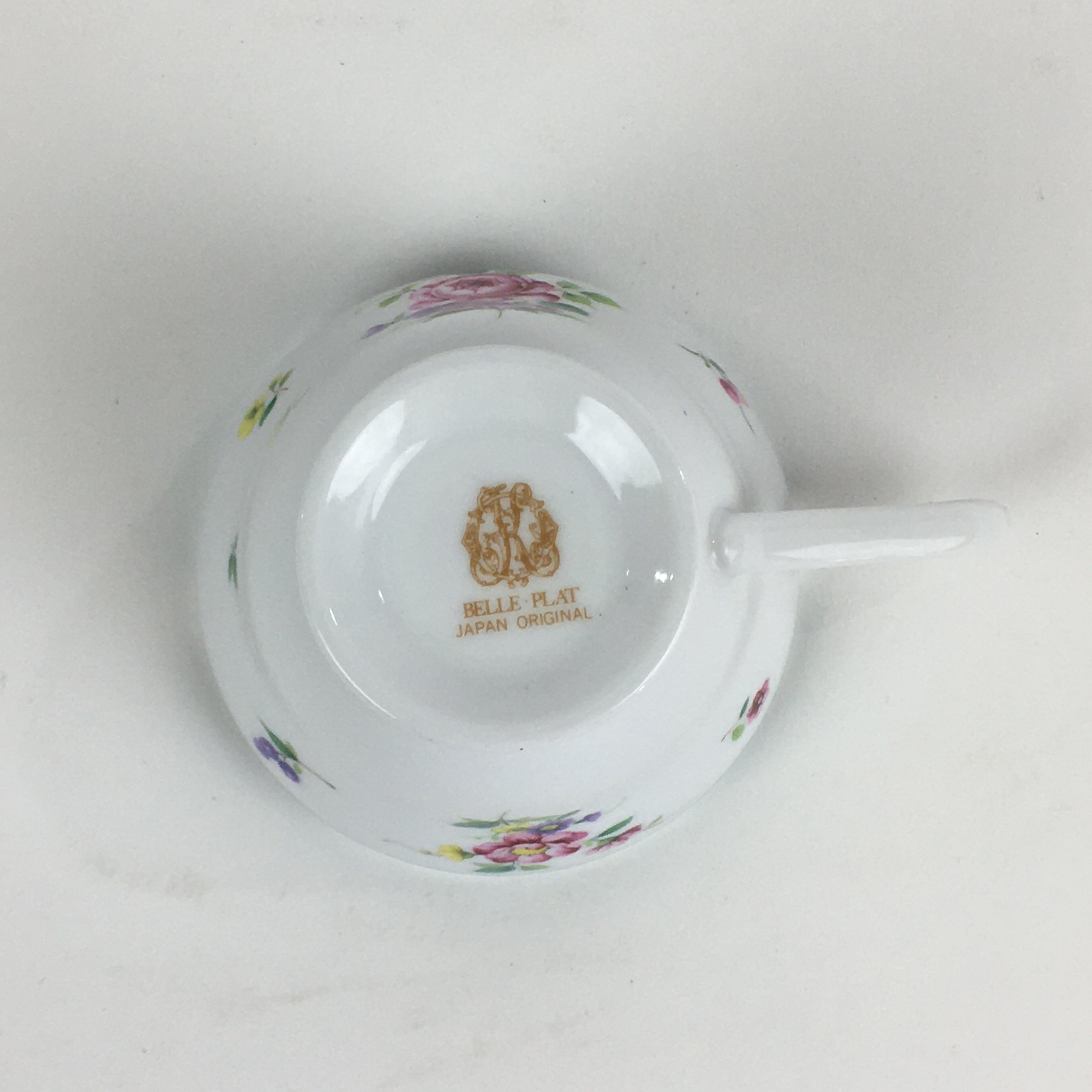 Japanese Porcelain Teacup Vtg Belle Plat Japan Flower Pattern White PP918
