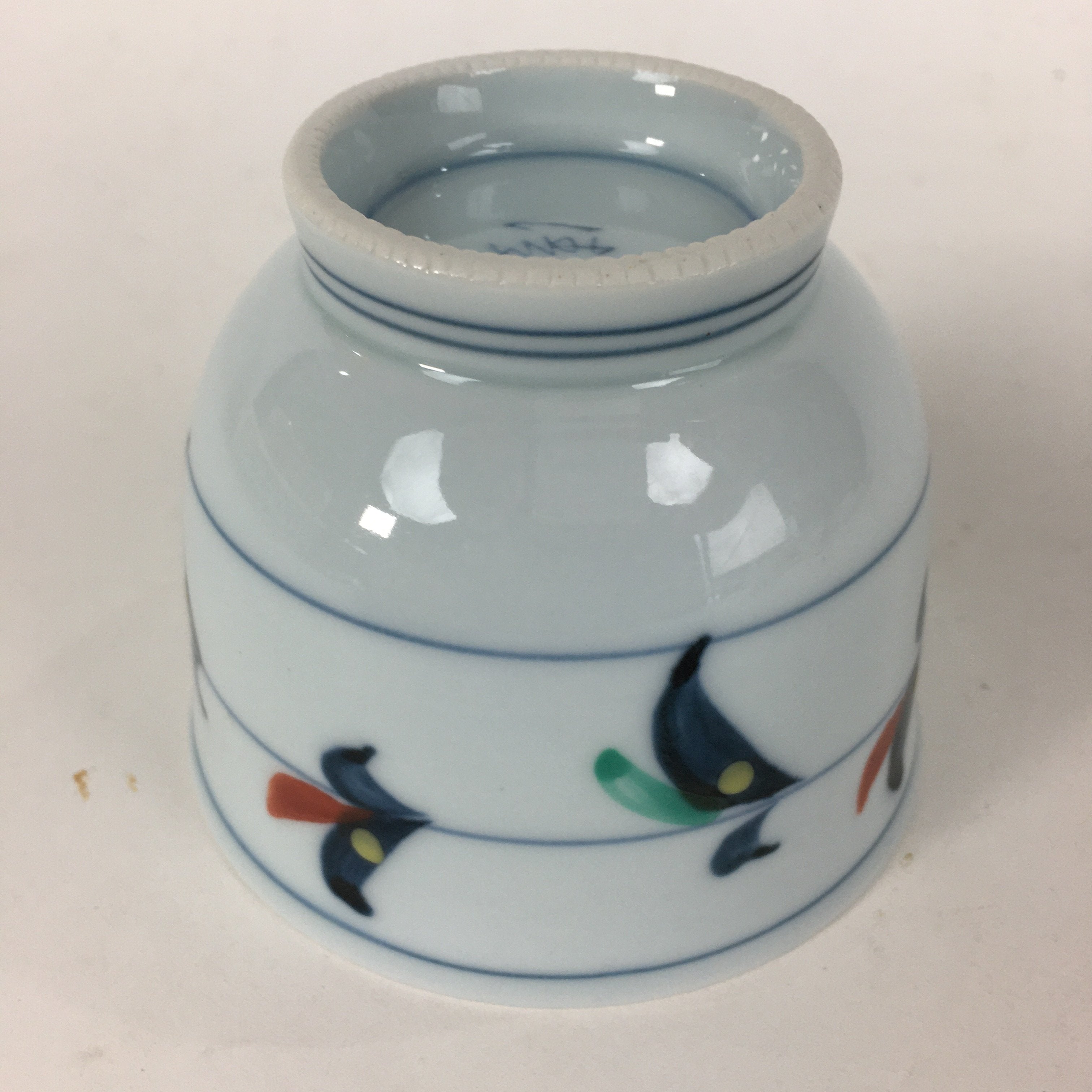Japanese Porcelain Teacup Vtg Light Blue Small Bird Design Inside Sencha QT129