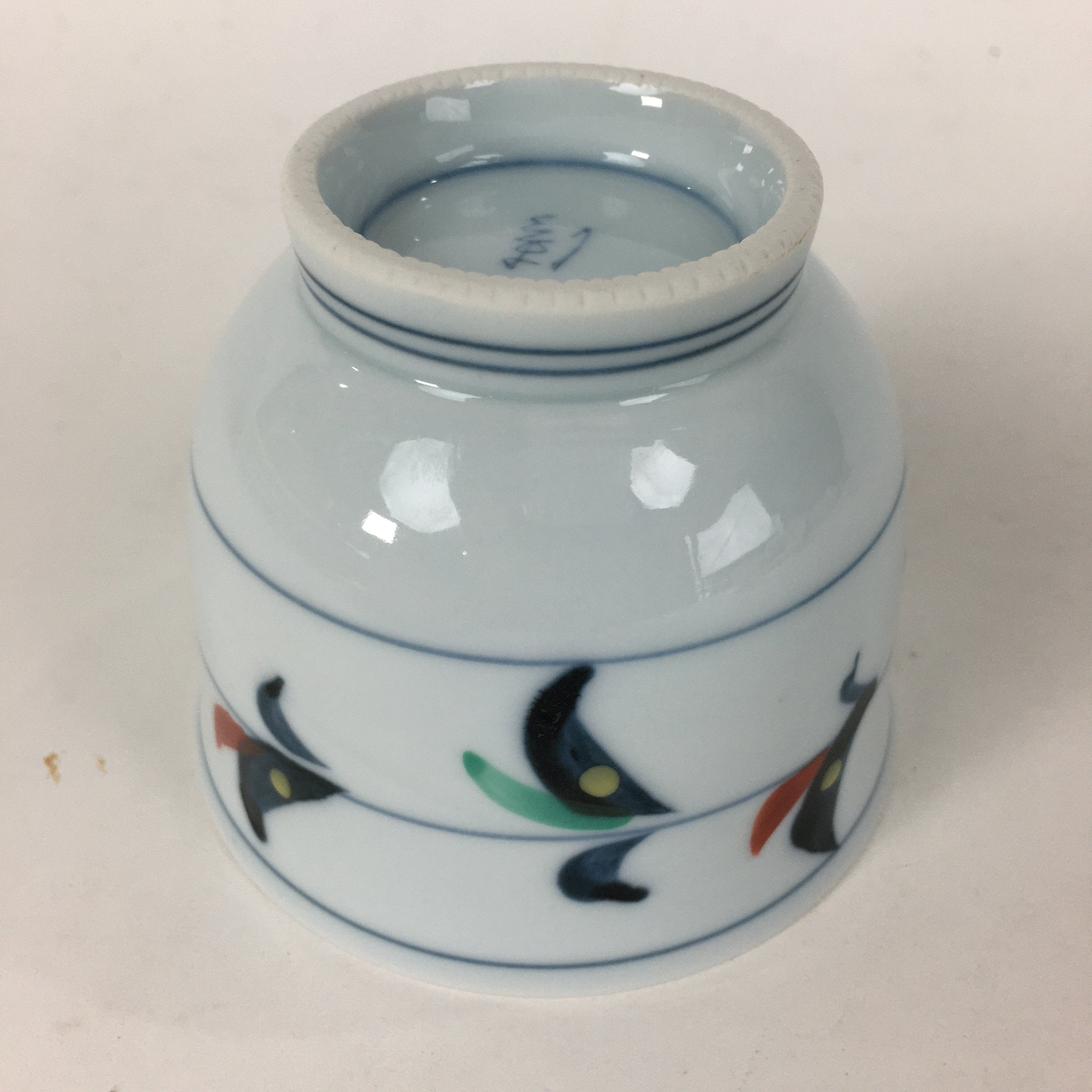 Japanese Porcelain Teacup Vtg Light Blue Small Bird Design Inside Sencha QT129