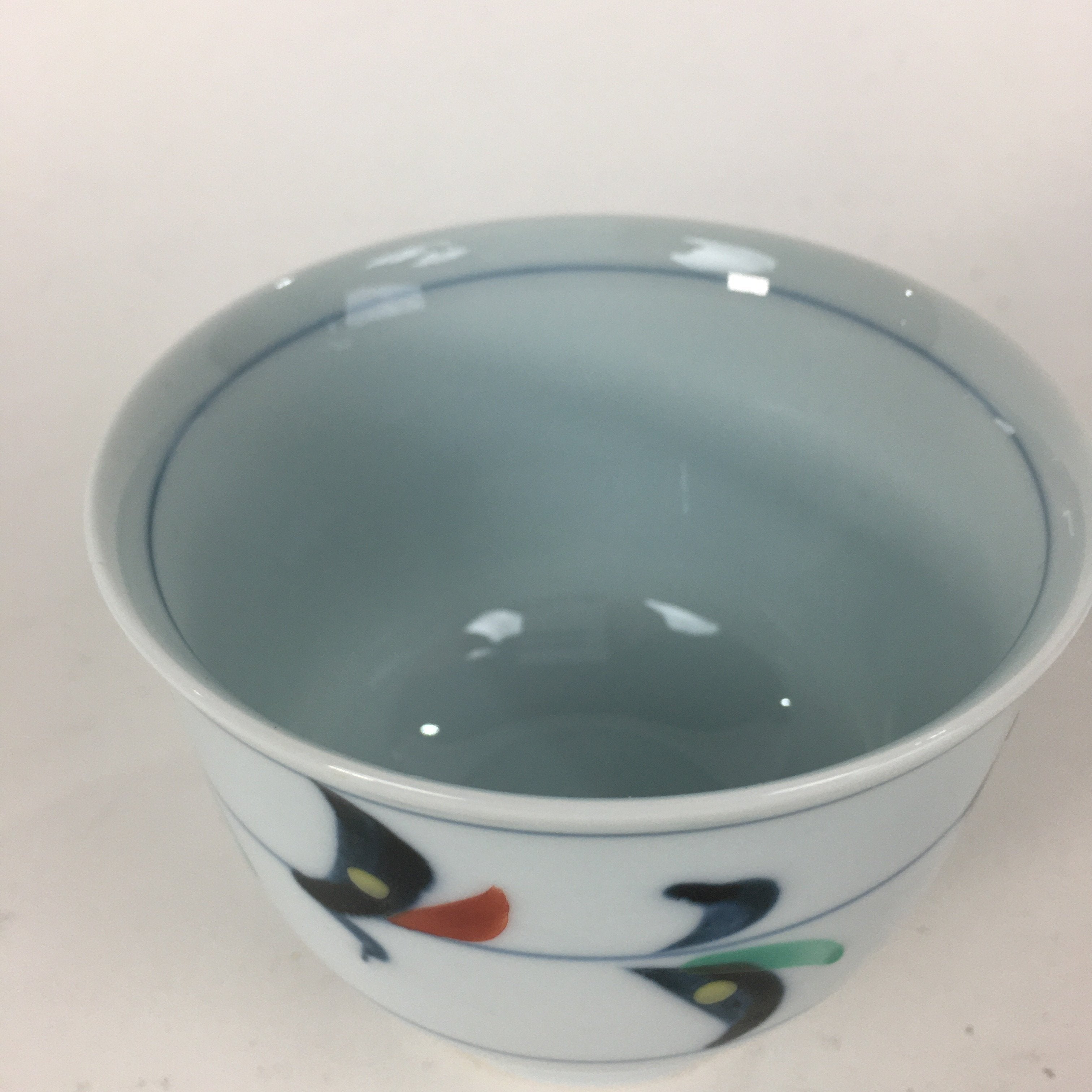 Japanese Porcelain Teacup Vtg Light Blue Small Bird Design Inside Sencha QT129