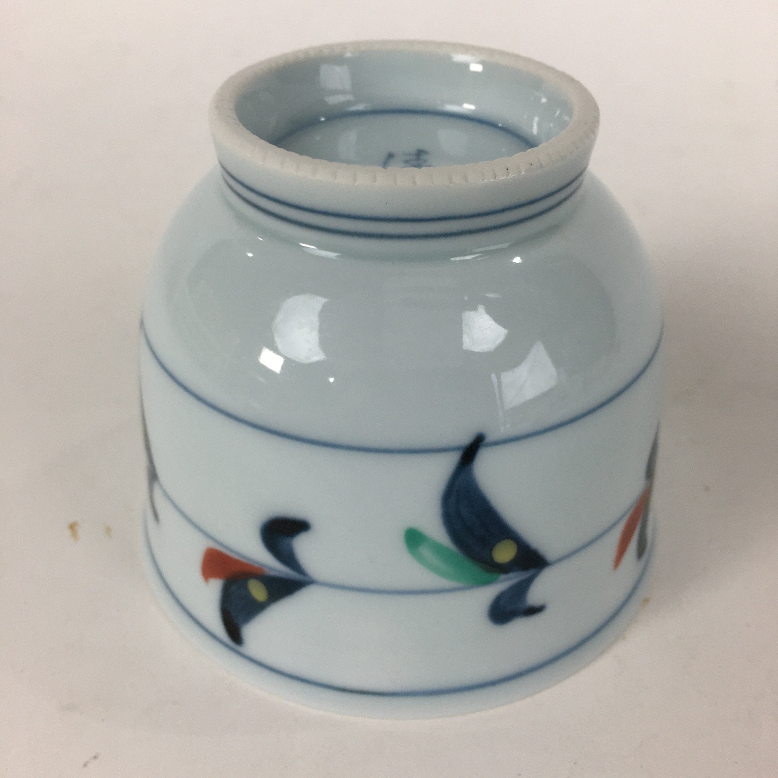 Japanese Porcelain Teacup Vtg Light Blue Small Bird Design Inside Sencha QT129
