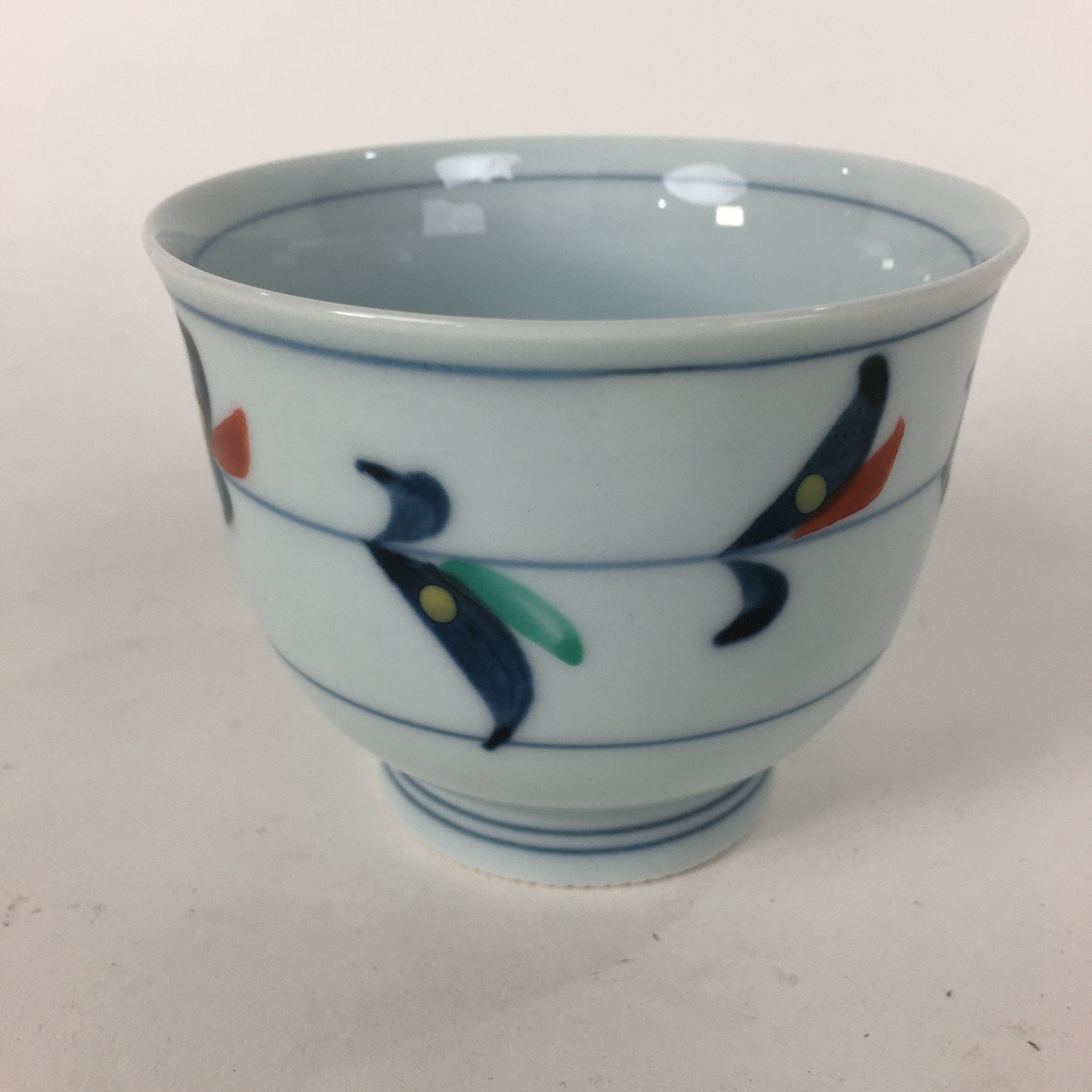 Japanese Porcelain Teacup Vtg Light Blue Small Bird Design Inside Sencha QT129