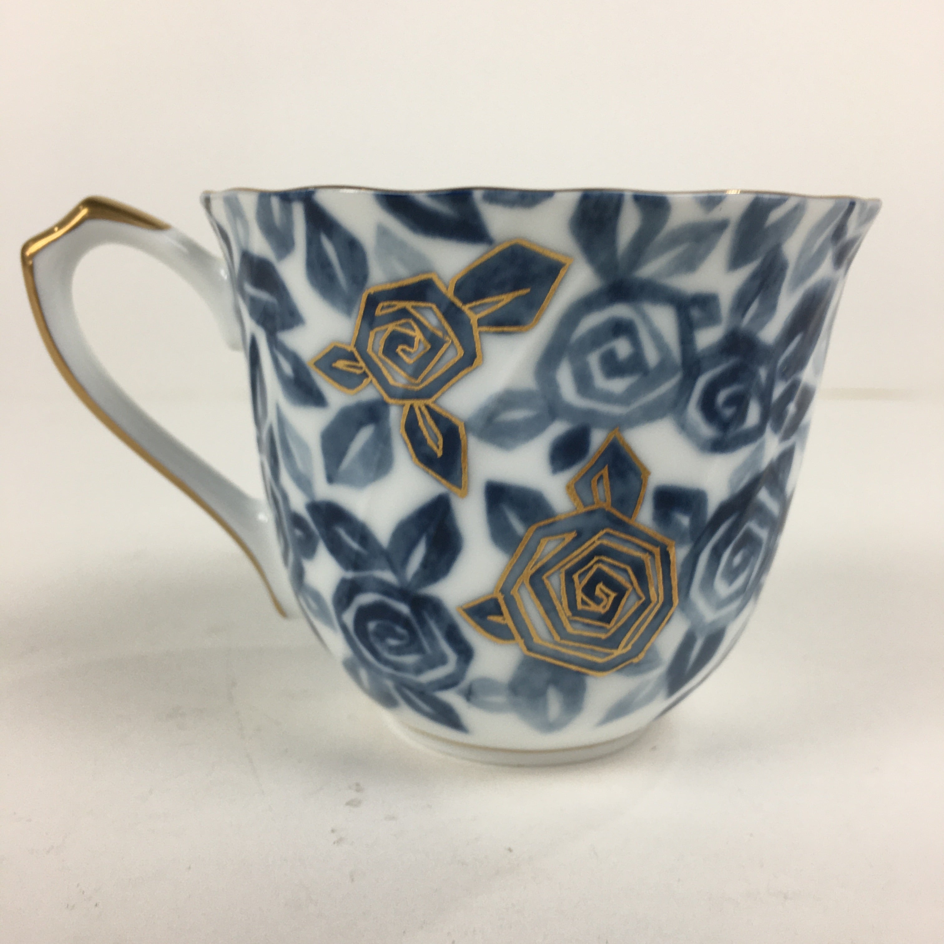 Japanese Porcelain Teacup Vtg Richfeld Tachikichi Inc Blue White Rose PP789