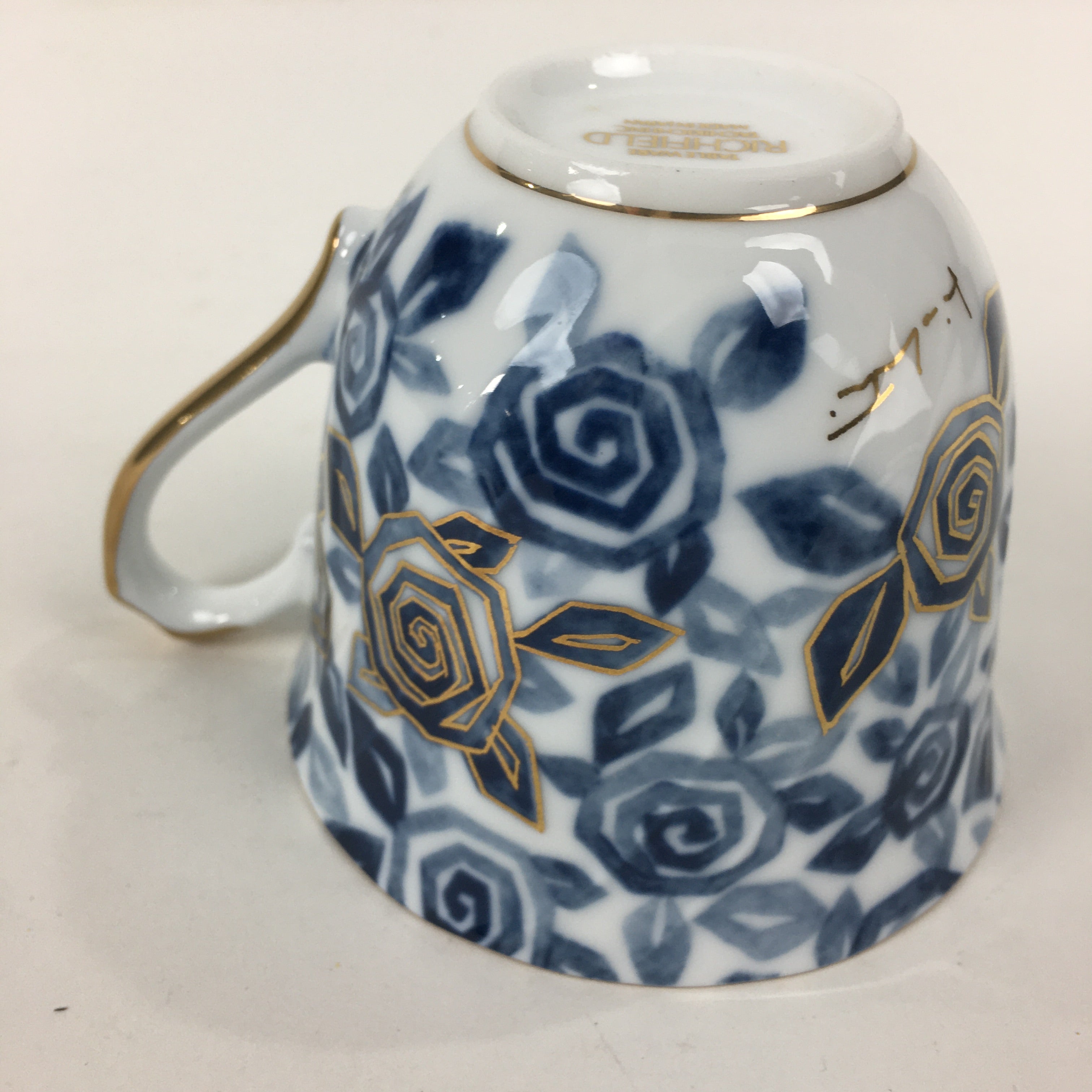 Japanese Porcelain Teacup Vtg Richfeld Tachikichi Inc Blue White Rose PP789