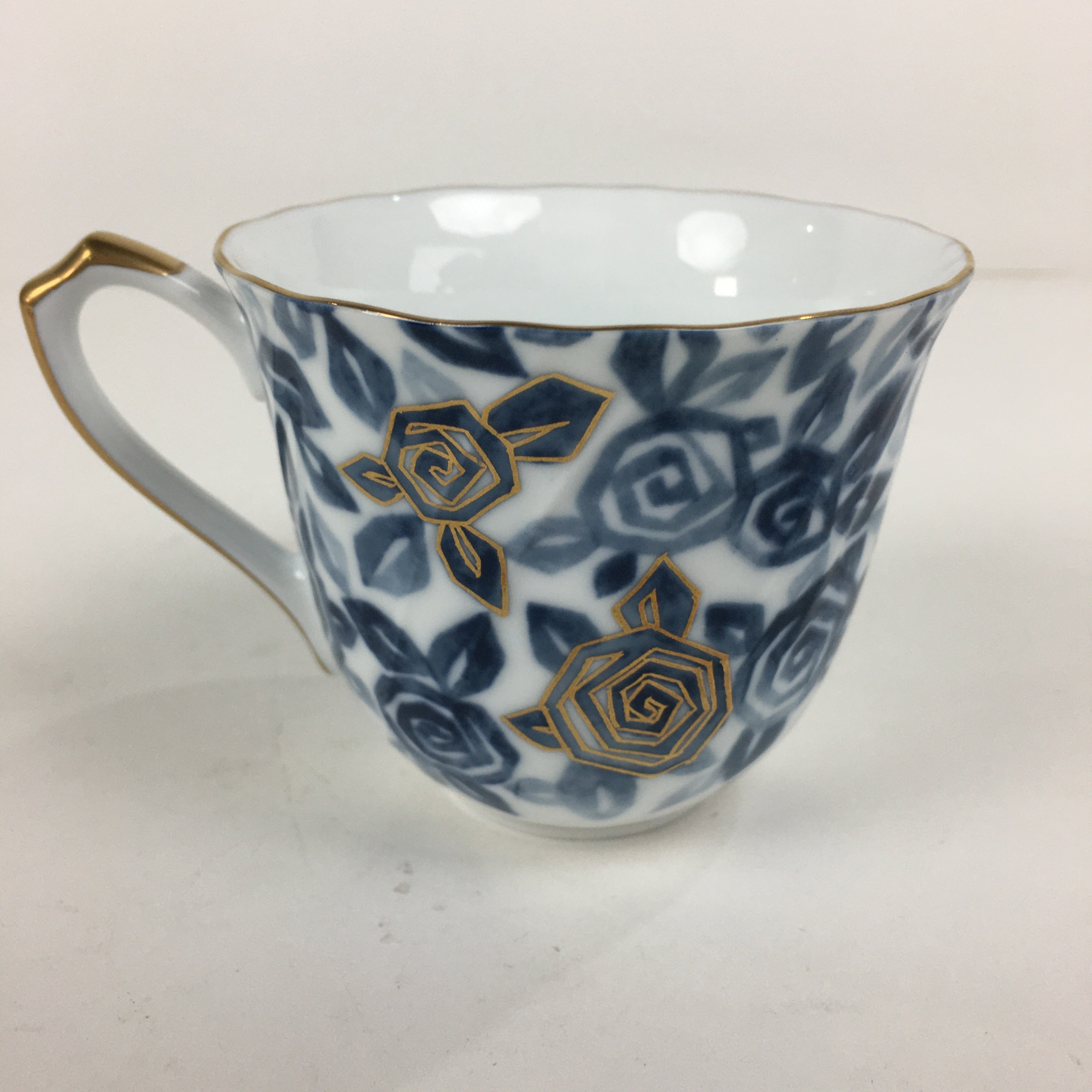 Japanese Porcelain Teacup Vtg Richfeld Tachikichi Inc Blue White Rose PP789