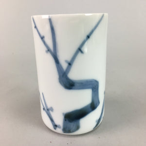 Japanese Porcelain Teacup Vtg Yunomi Hand painted Blue White QT40