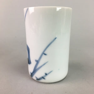 Japanese Porcelain Teacup Vtg Yunomi Hand painted Blue White QT40