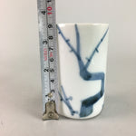 Japanese Porcelain Teacup Vtg Yunomi Hand painted Blue White QT40