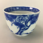 Japanese Porcelain Teacup Vtg Yunomi Sencha Blue Sometsuke Floral Design PT397
