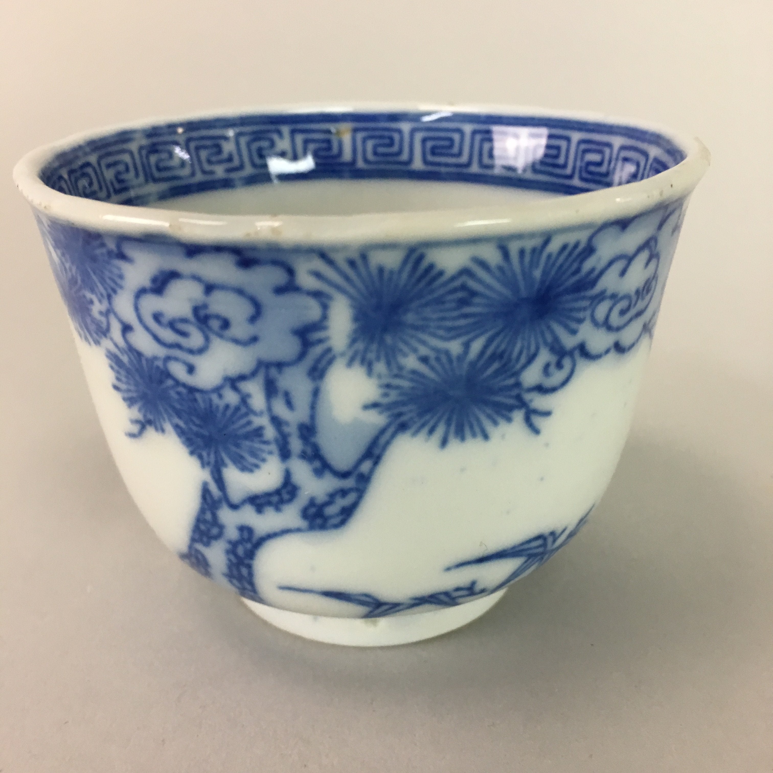 Japanese Porcelain Teacup Vtg Yunomi Sencha Blue Sometsuke Floral Design PT399