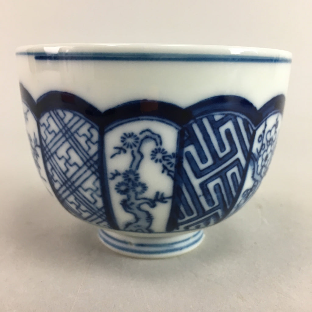 Japanese Porcelain Teacup Vtg Yunomi Sencha Blue Sometsuke Floral Design PT458