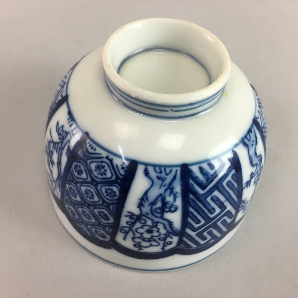 Japanese Porcelain Teacup Vtg Yunomi Sencha Blue Sometsuke Floral Design PT458