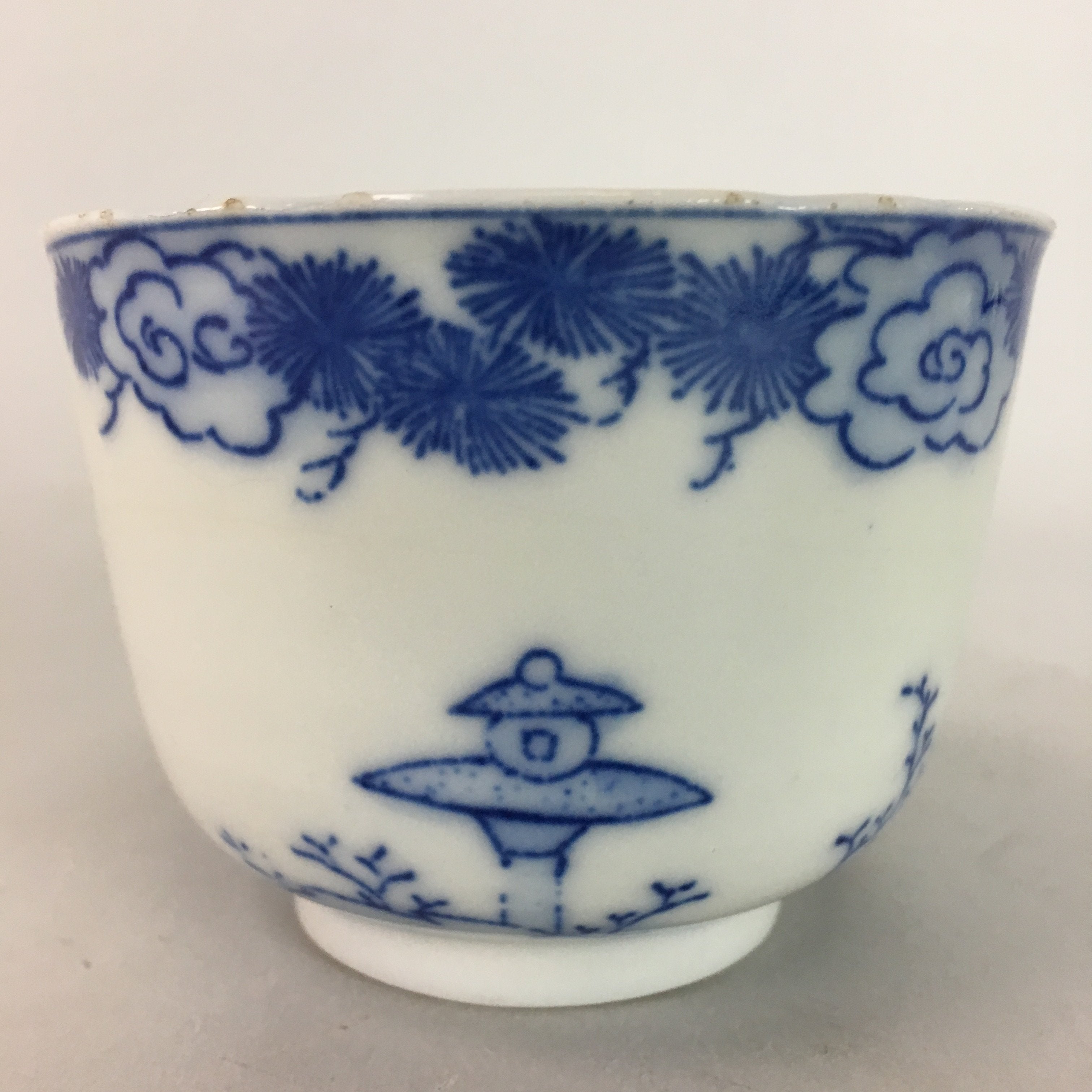 Japanese Porcelain Teacup Vtg Yunomi Sencha Blue Sometsuke PT393
