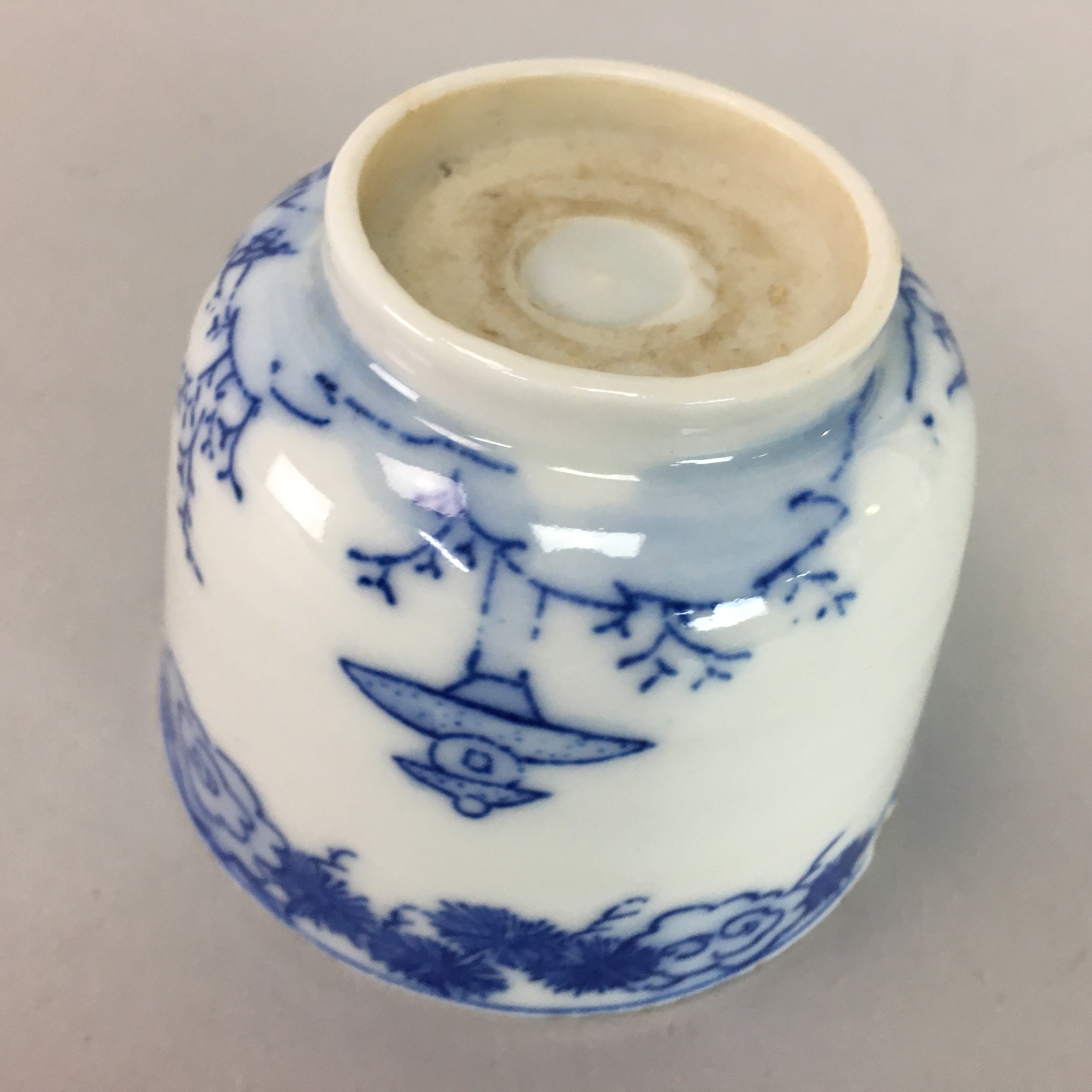 Japanese Porcelain Teacup Vtg Yunomi Sencha Blue Sometsuke PT393