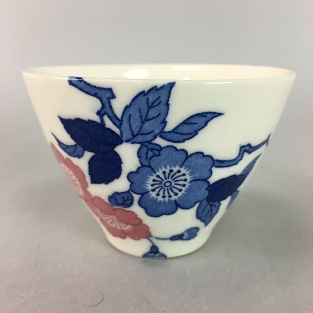 Japanese Porcelain Teacup Vtg Yunomi Sencha Floral Design Blue White Pink QT23
