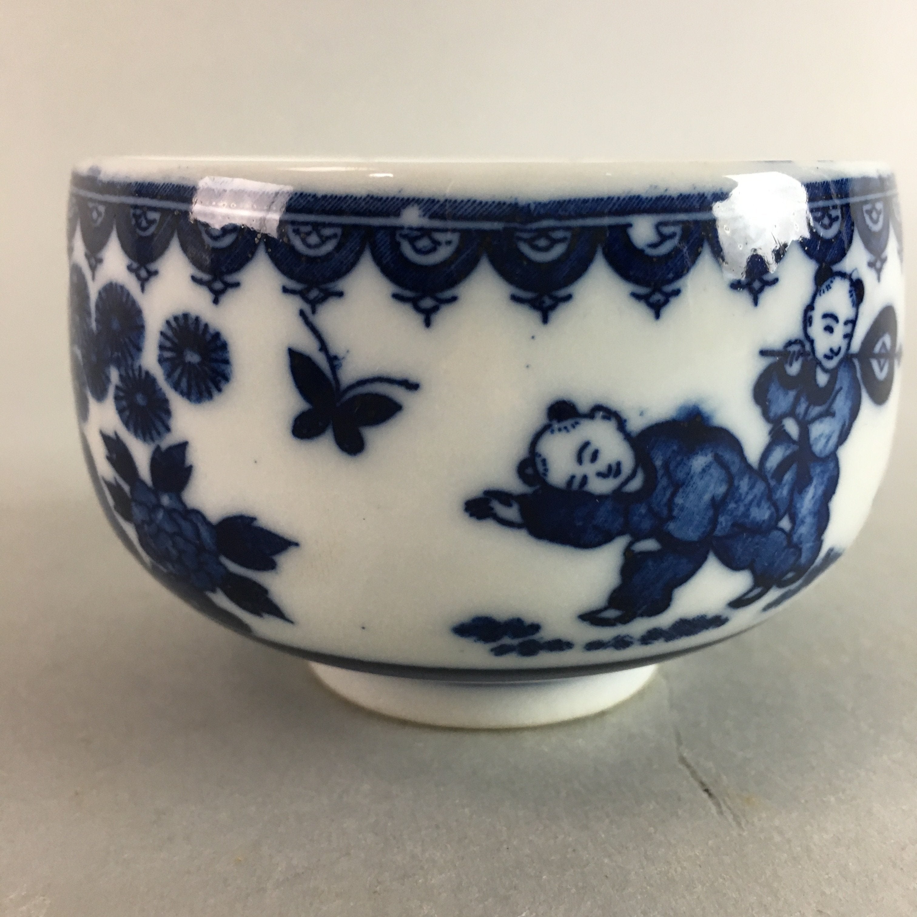 Japanese Porcelain Teacup Vtg Yunomi Sometsuke Blue White Child Sencha PT634