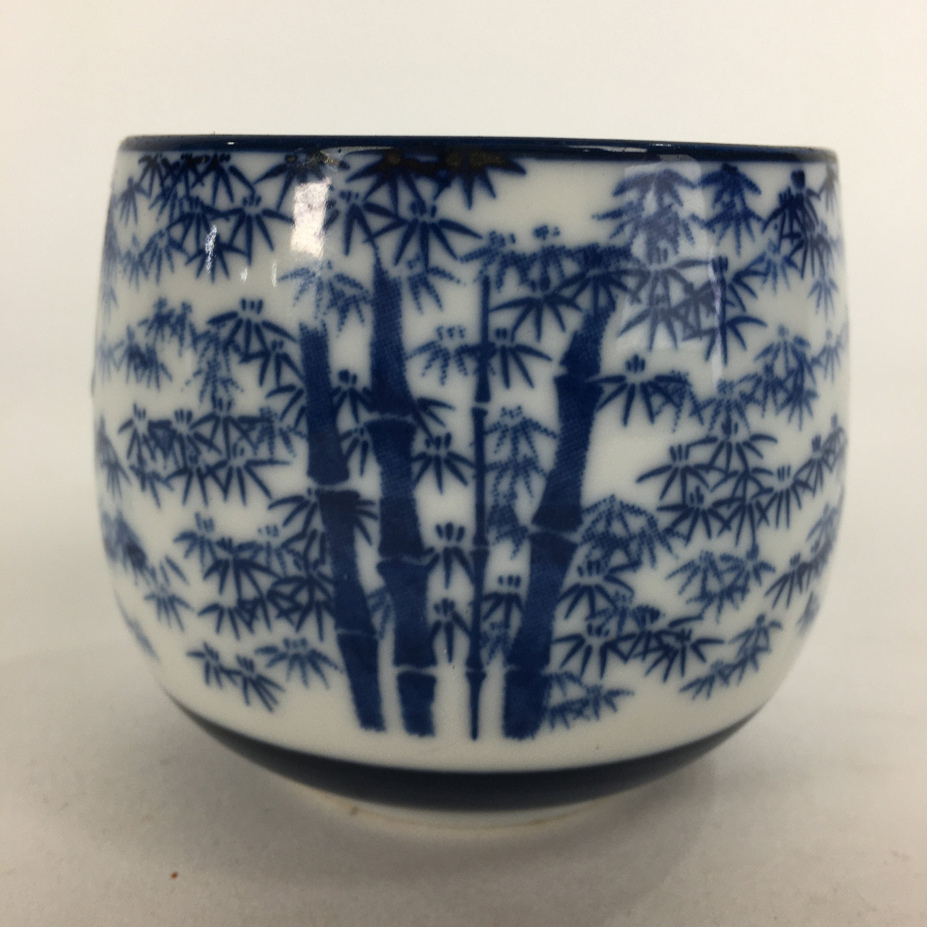 Japanese Porcelain Teacup Yunomi Vtg Blue Sometsuke Bamboo Sencha TC216