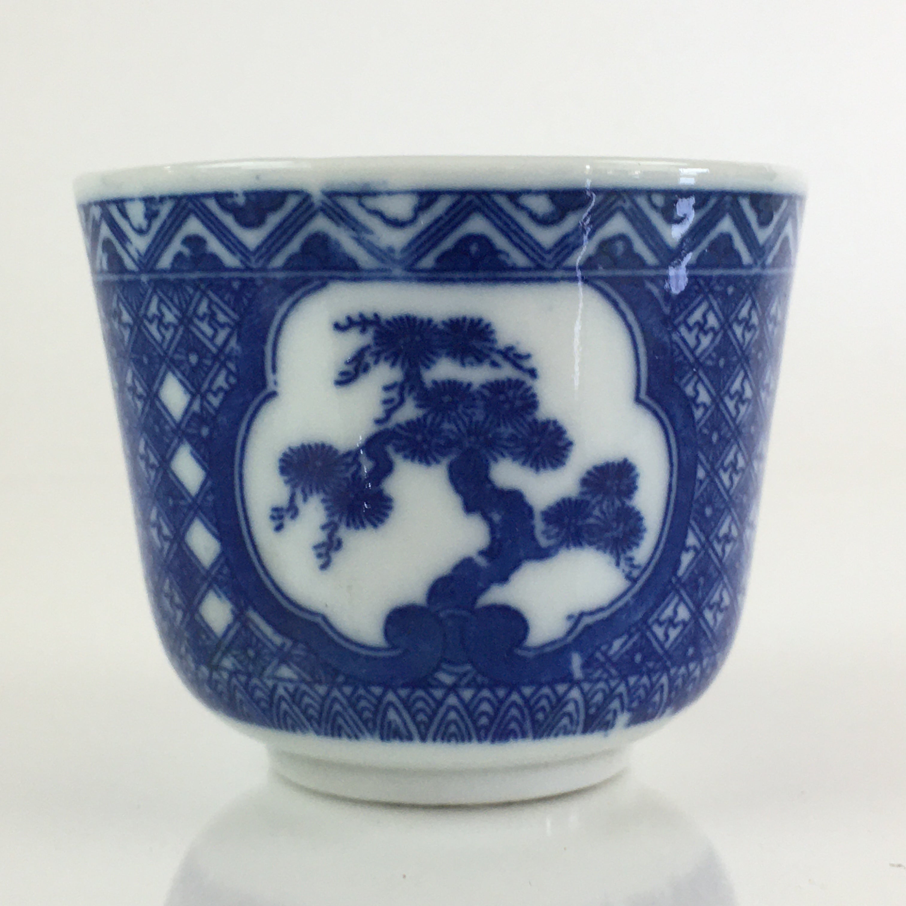 Japanese Porcelain Teacup Yunomi Vtg Blue Sometsuke Pottery Sencha TC306