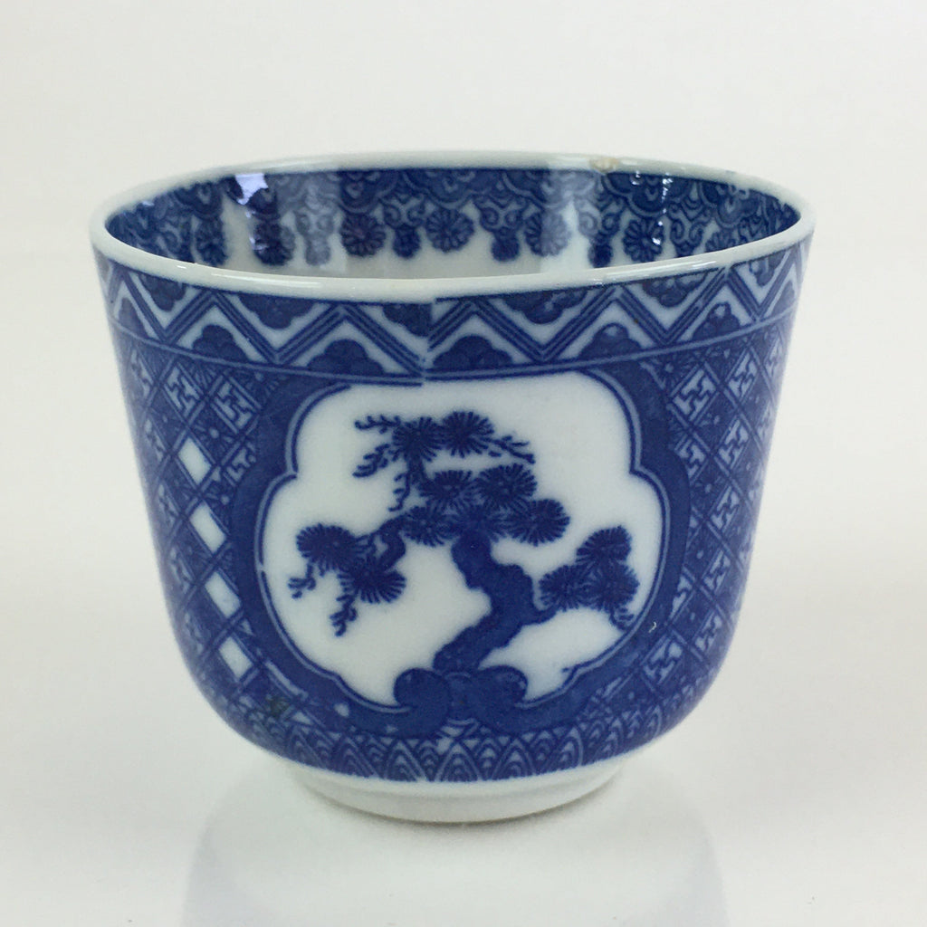 Japanese Porcelain Teacup Yunomi Vtg Blue Sometsuke Pottery Sencha TC307