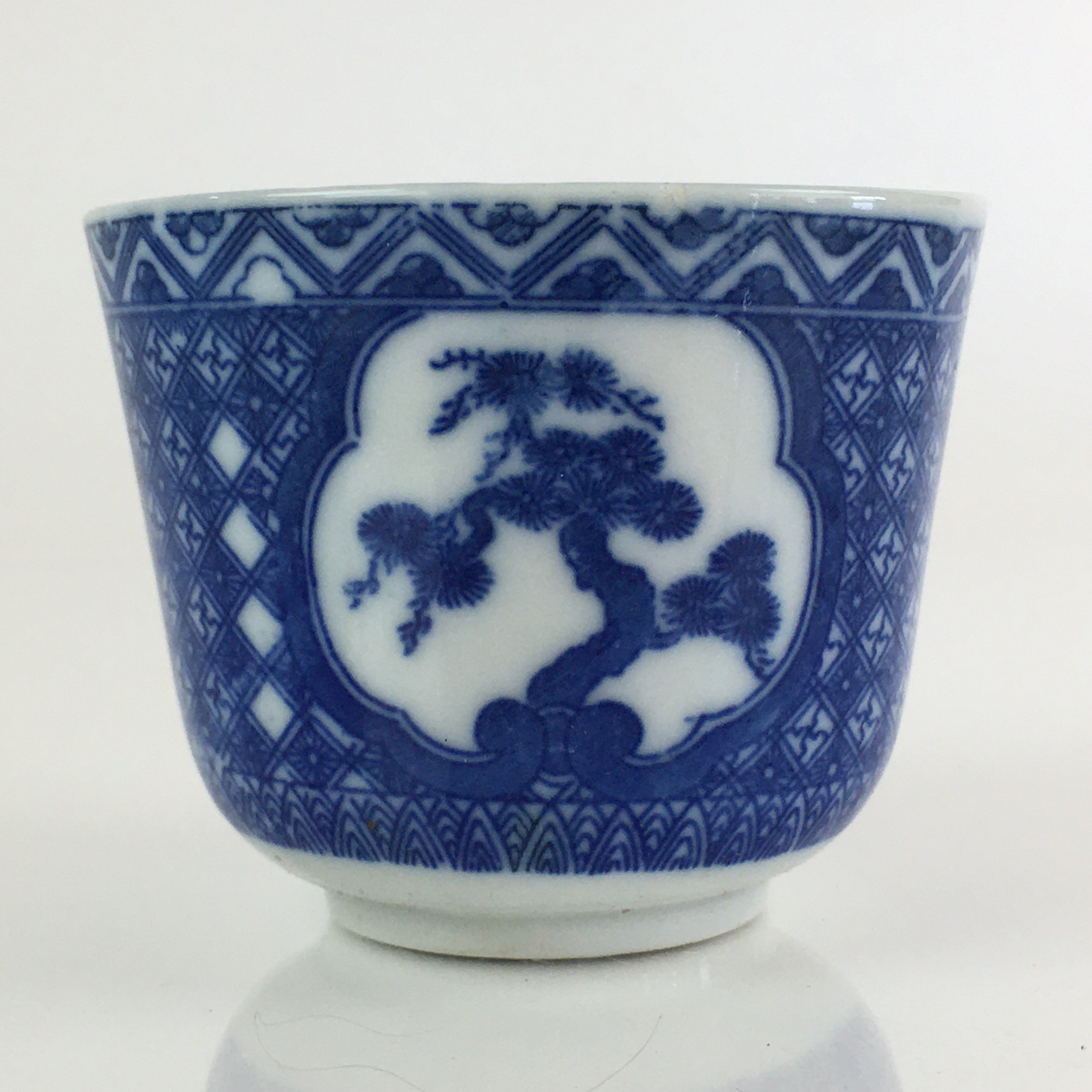 Japanese Porcelain Teacup Yunomi Vtg Blue Sometsuke Pottery Sencha TC308