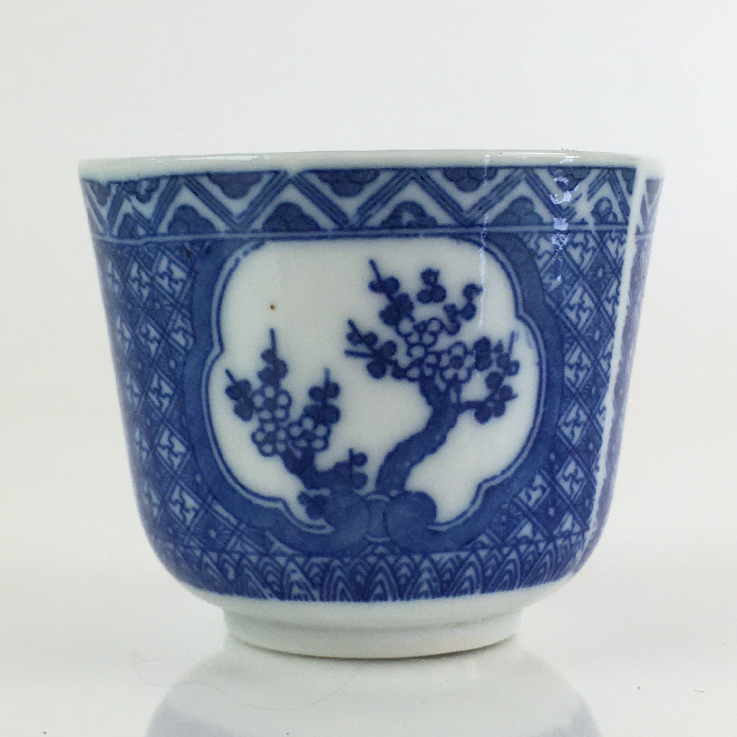 Japanese Porcelain Teacup Yunomi Vtg Blue Sometsuke Pottery Sencha TC308