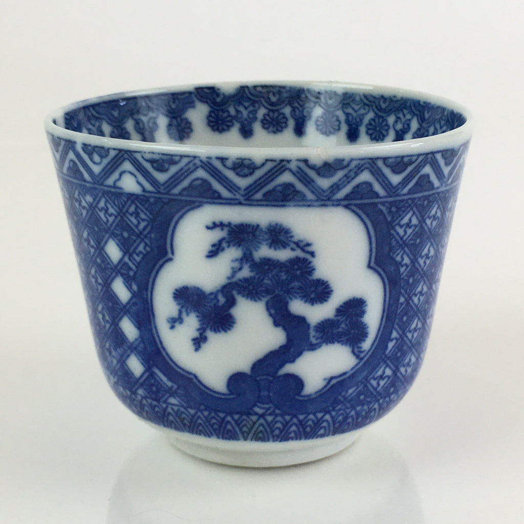 Japanese Porcelain Teacup Yunomi Vtg Blue Sometsuke Pottery Sencha TC308