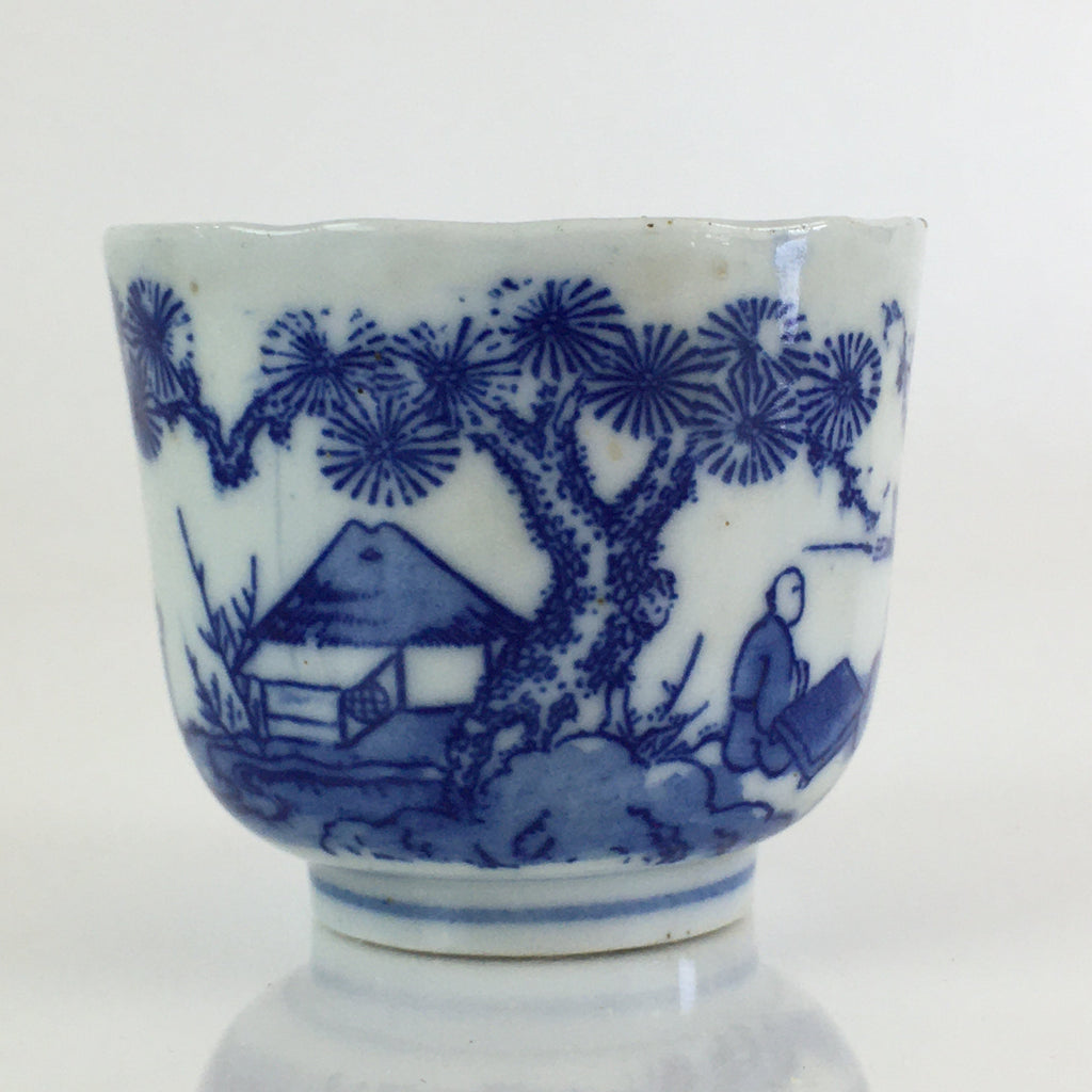 Japanese Porcelain Teacup Yunomi Vtg Blue Sometsuke Pottery Sencha TC309