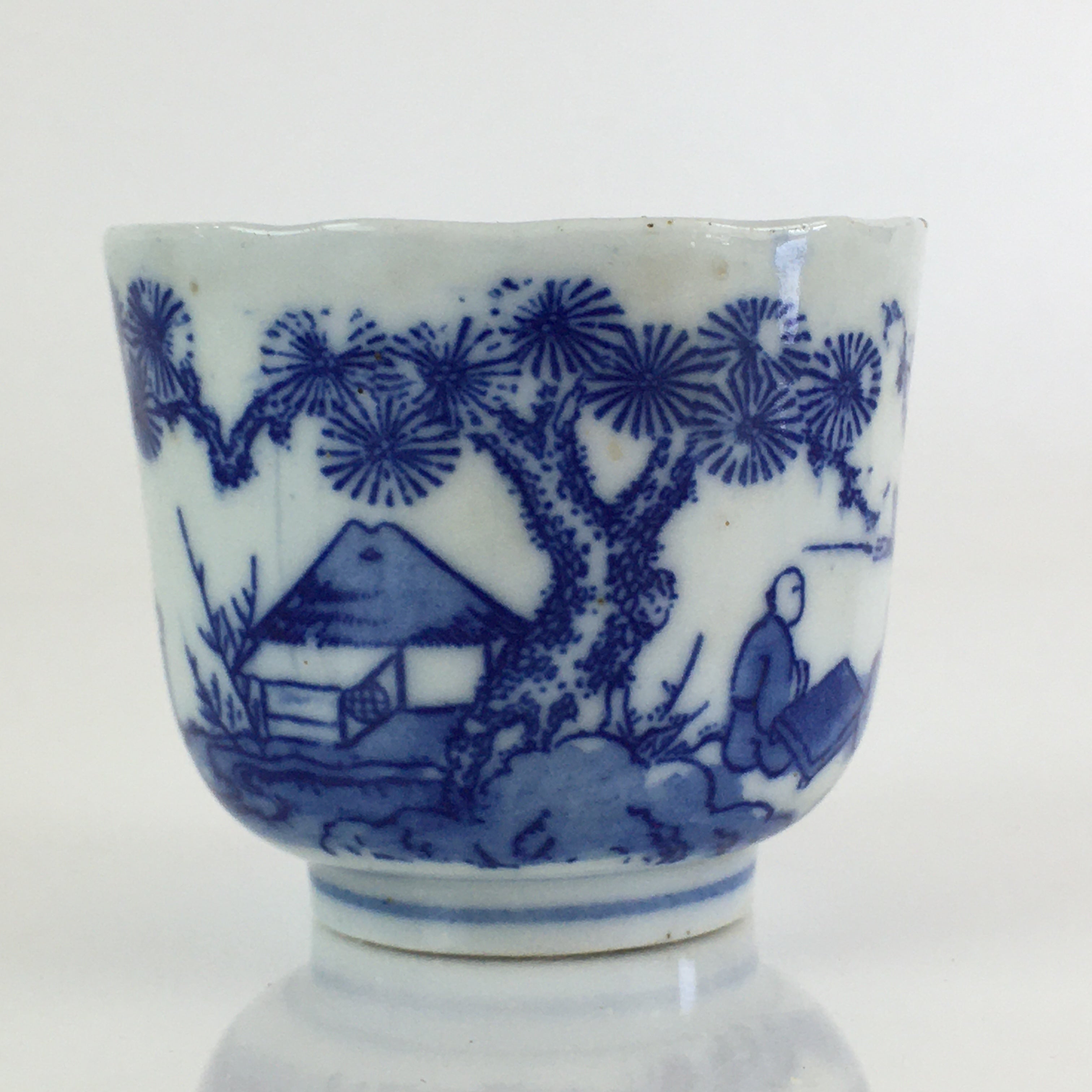 Japanese Porcelain Teacup Yunomi Vtg Blue Sometsuke Pottery Sencha TC309