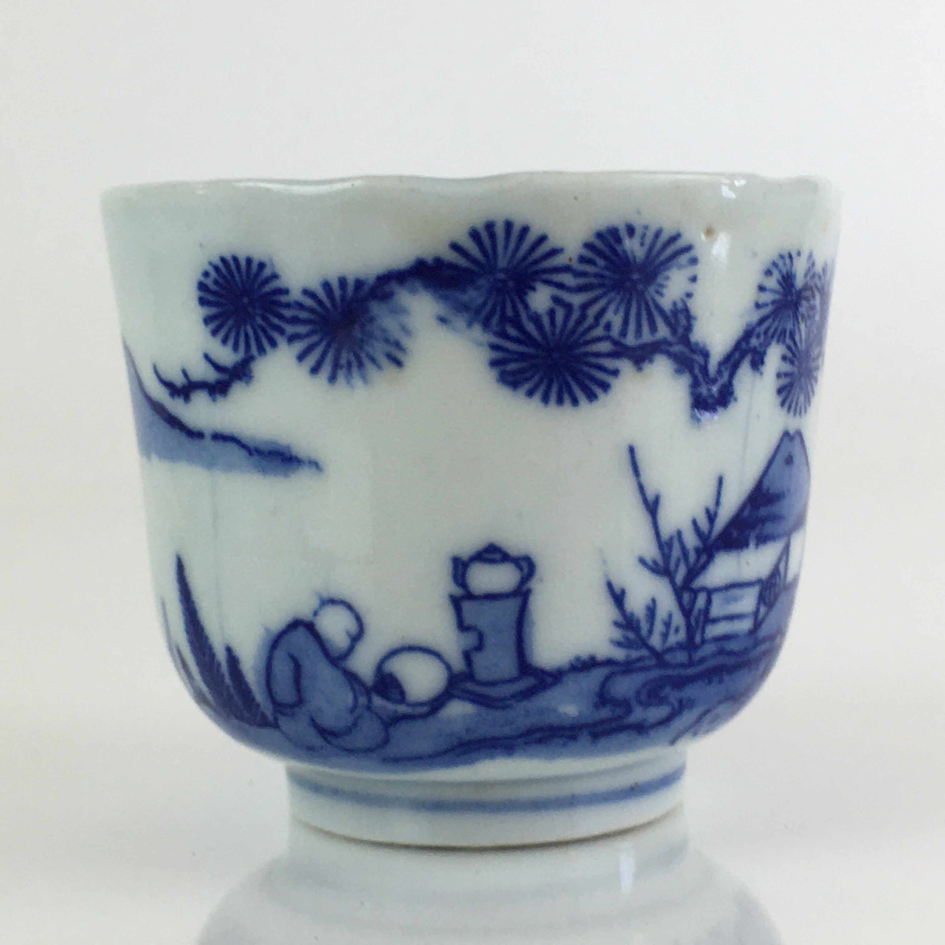 Japanese Porcelain Teacup Yunomi Vtg Blue Sometsuke Pottery Sencha TC309