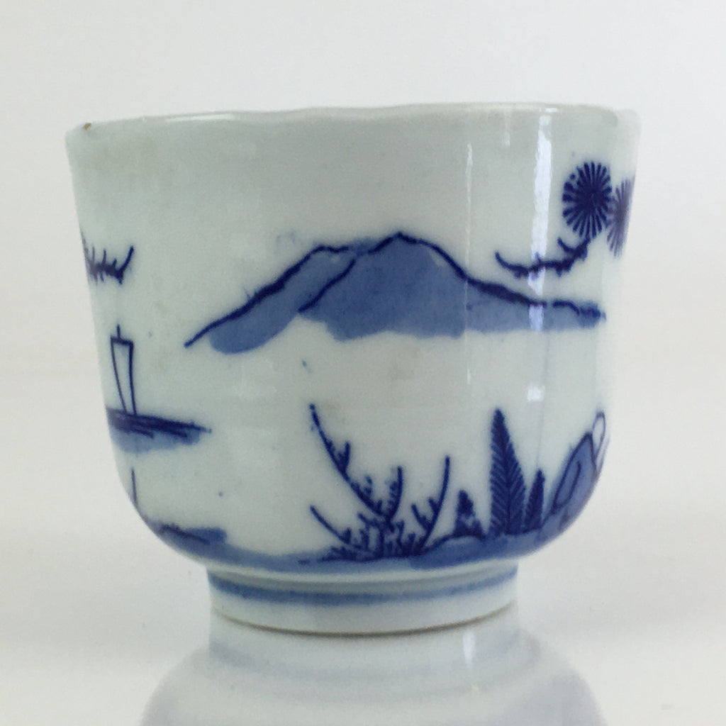 Japanese Porcelain Teacup Yunomi Vtg Blue Sometsuke Pottery Sencha TC309