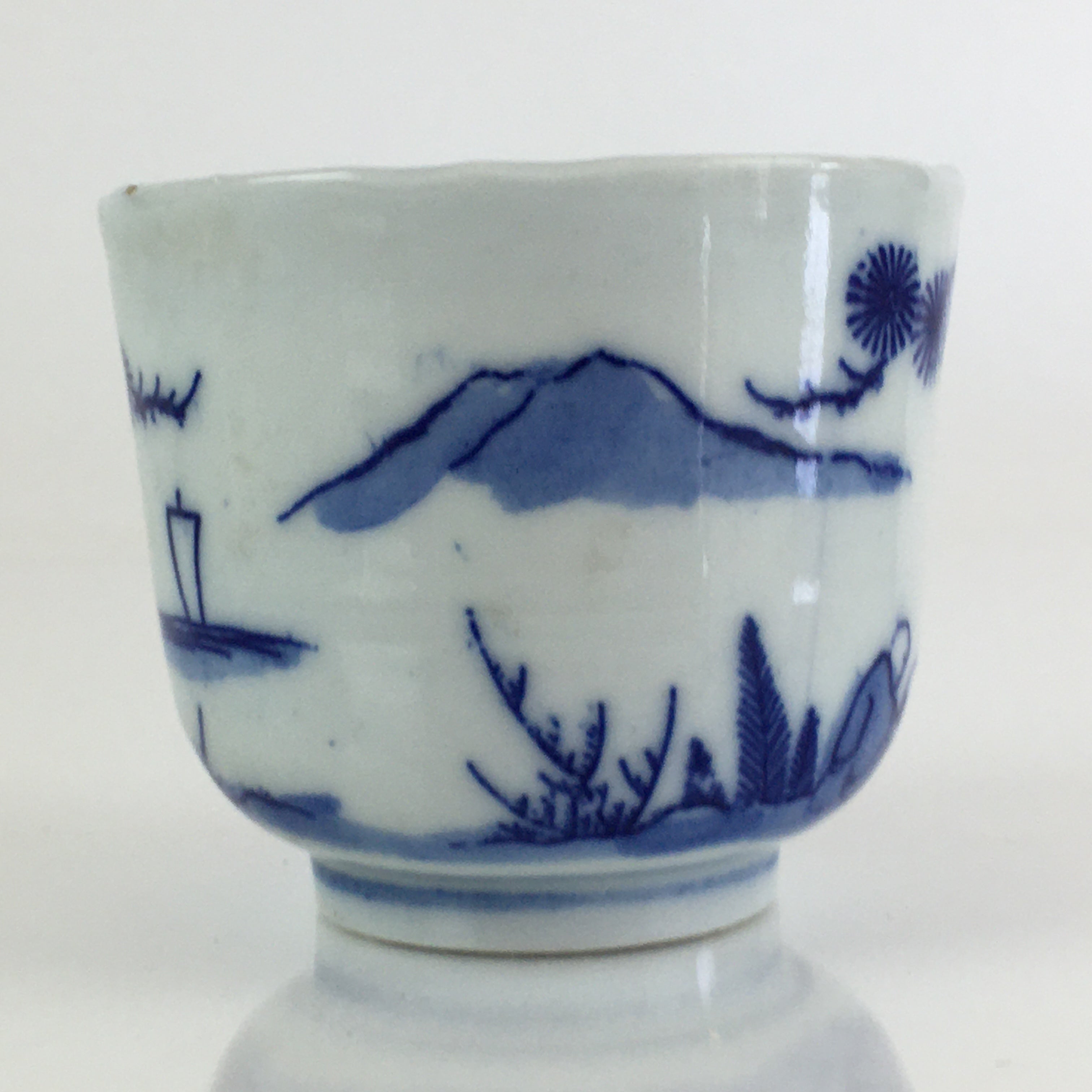 Japanese Porcelain Teacup Yunomi Vtg Blue Sometsuke Pottery Sencha TC309