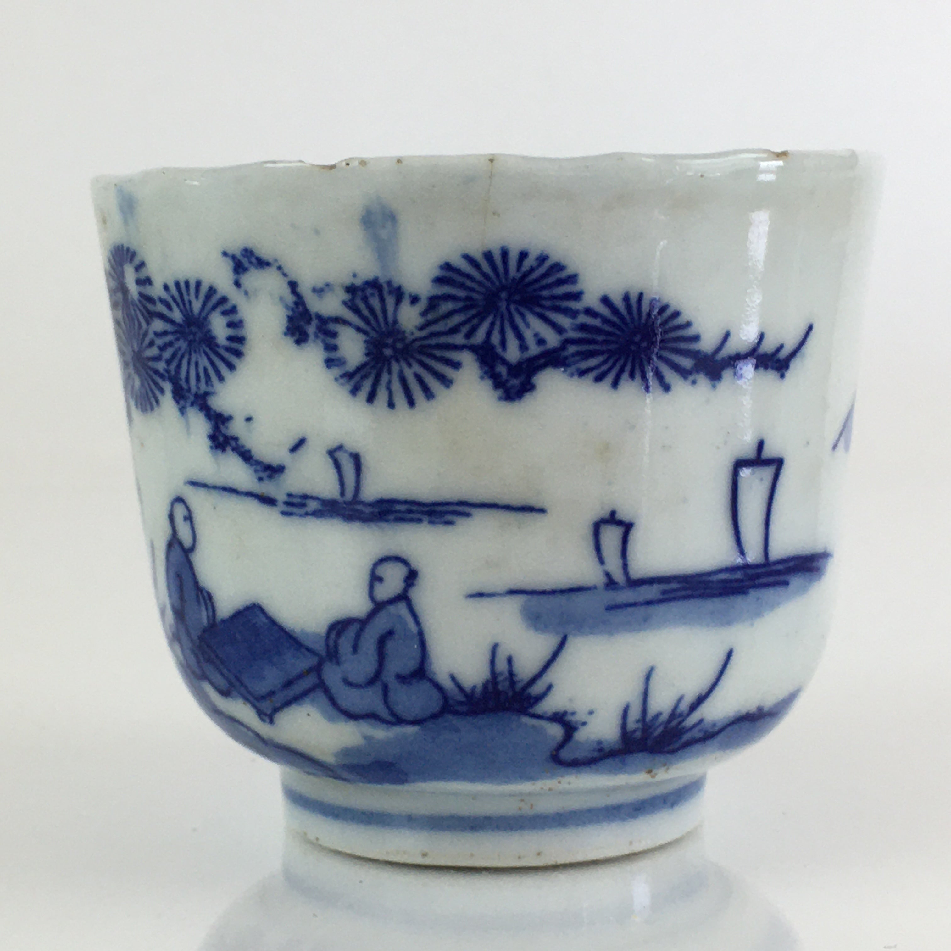 Japanese Porcelain Teacup Yunomi Vtg Blue Sometsuke Pottery Sencha TC309