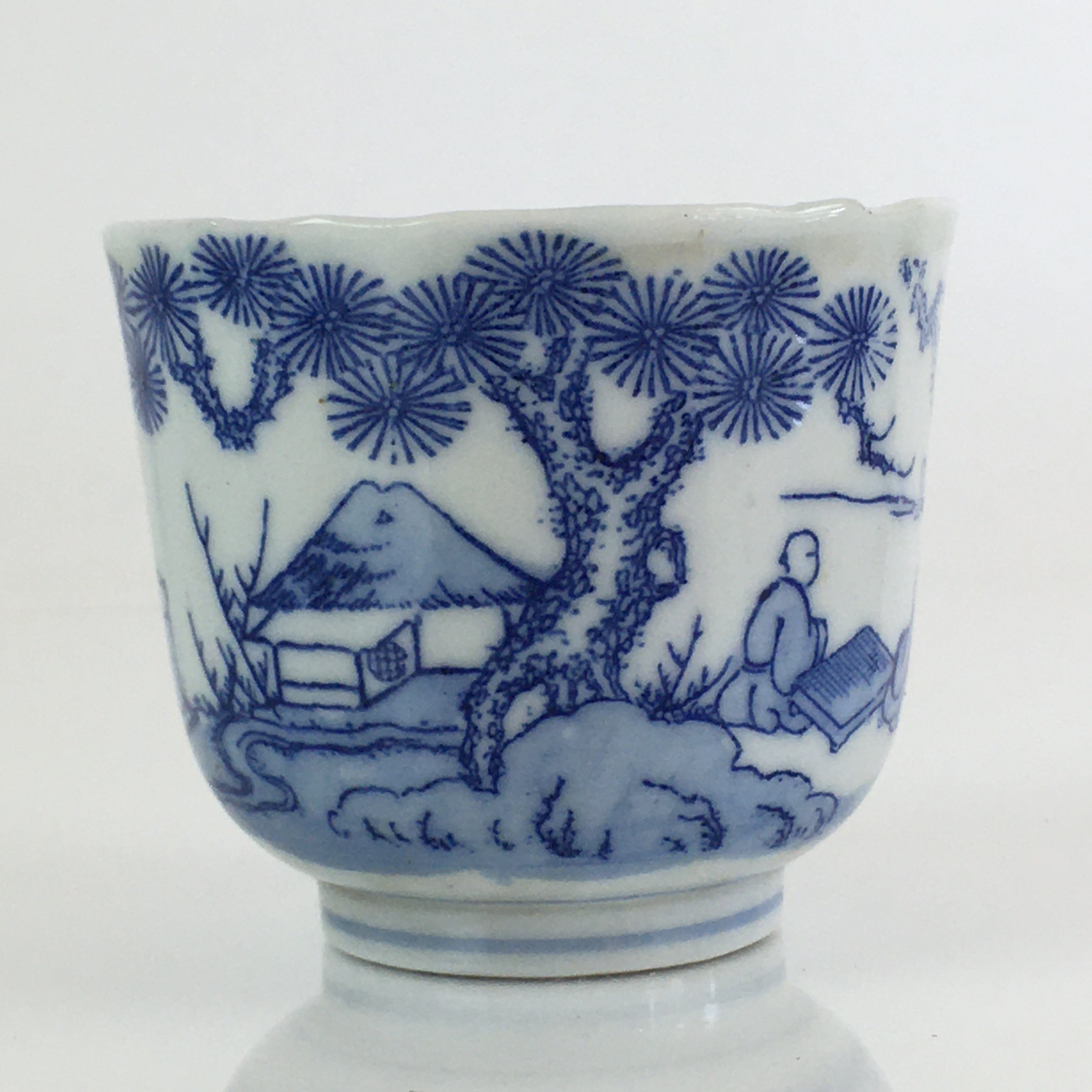 Japanese Porcelain Teacup Yunomi Vtg Blue Sometsuke Pottery Sencha TC310