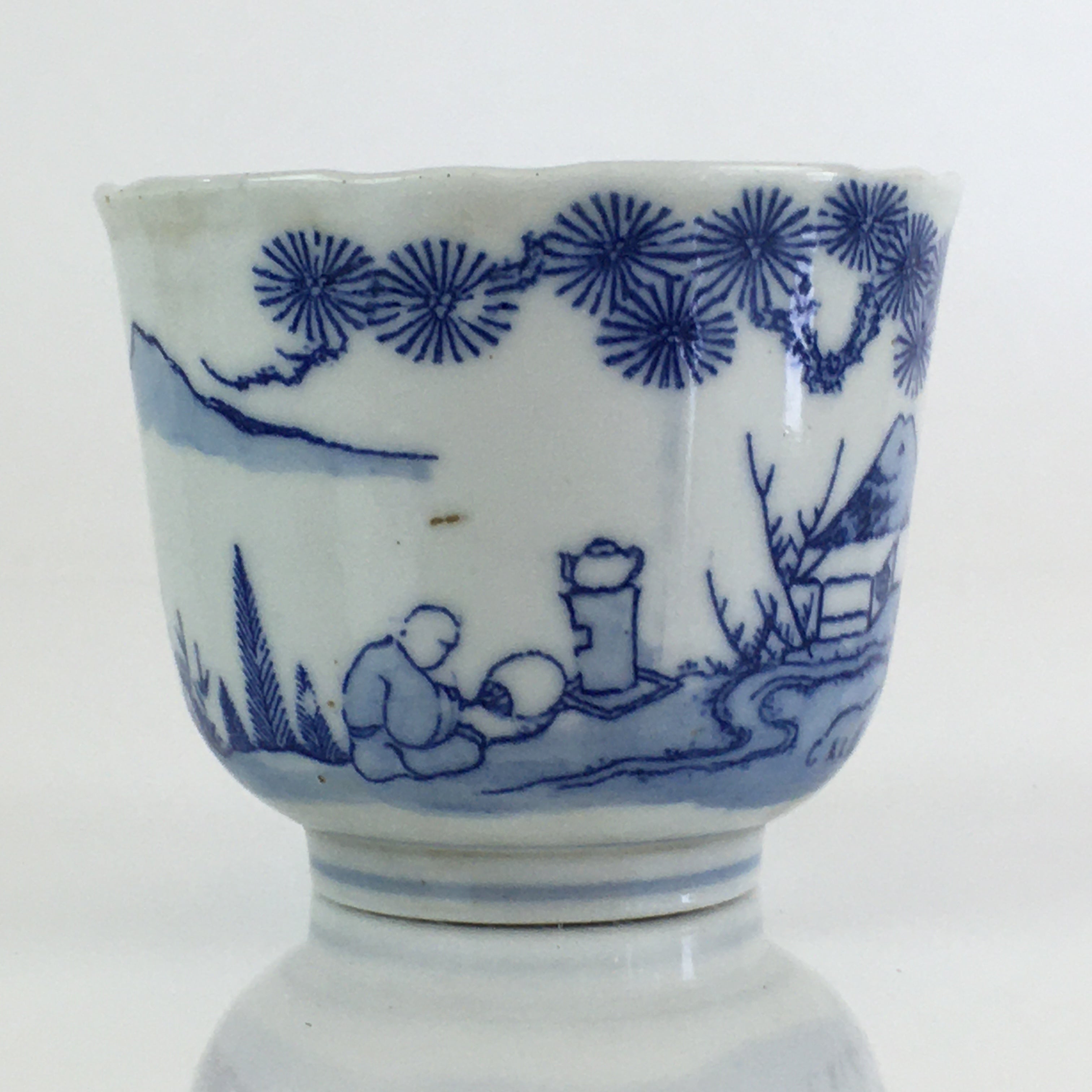 Japanese Porcelain Teacup Yunomi Vtg Blue Sometsuke Pottery Sencha TC310