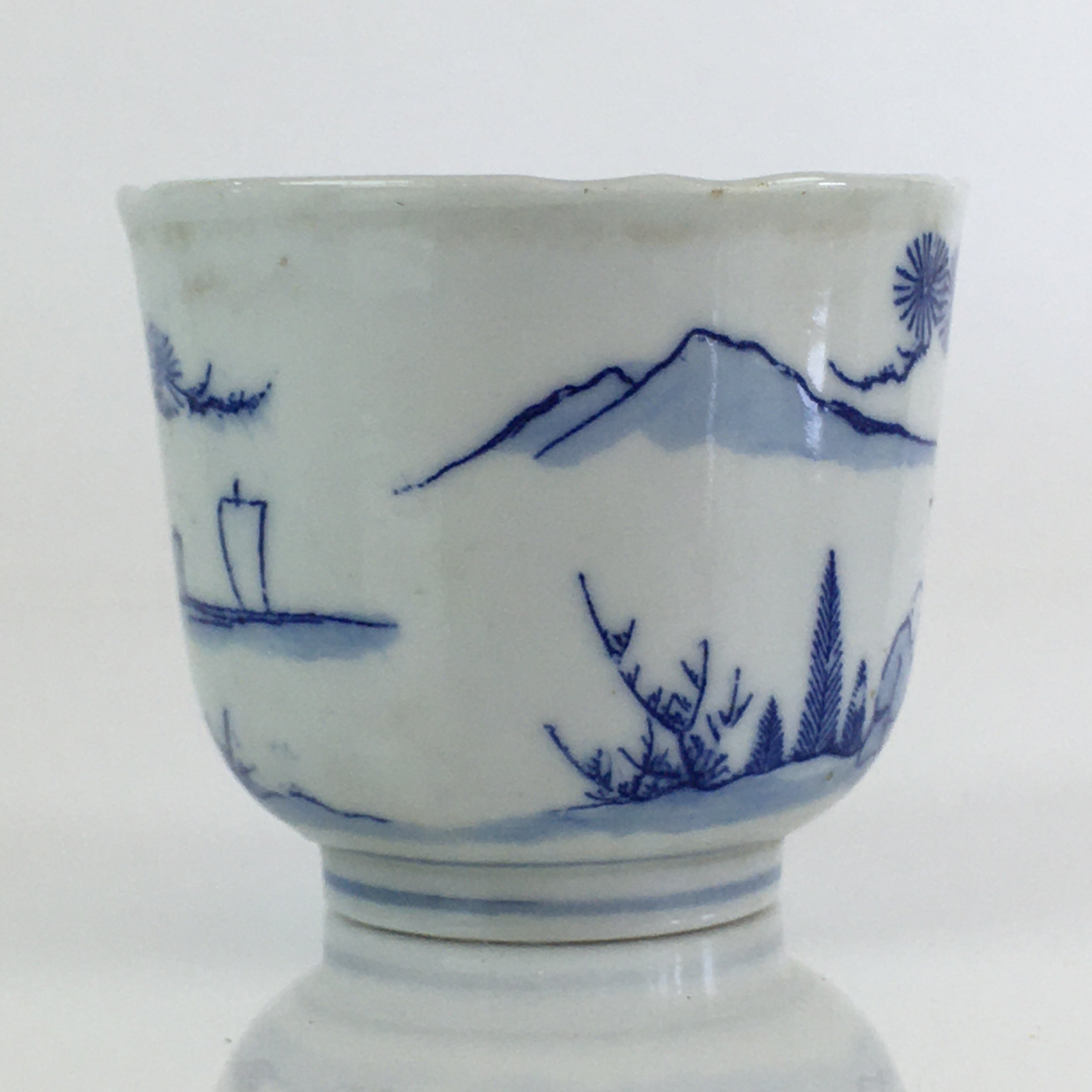 Japanese Porcelain Teacup Yunomi Vtg Blue Sometsuke Pottery Sencha TC310