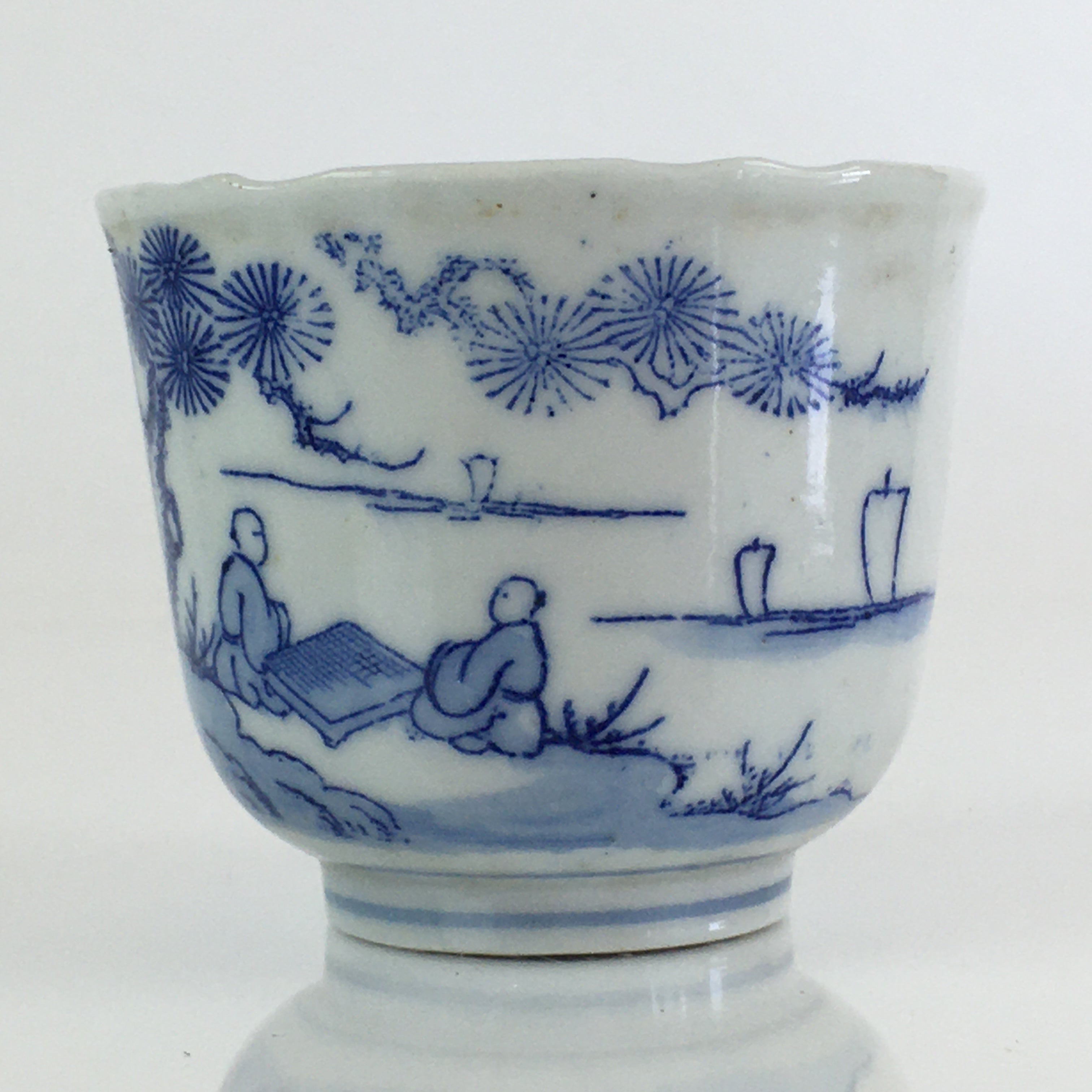 Japanese Porcelain Teacup Yunomi Vtg Blue Sometsuke Pottery Sencha TC310