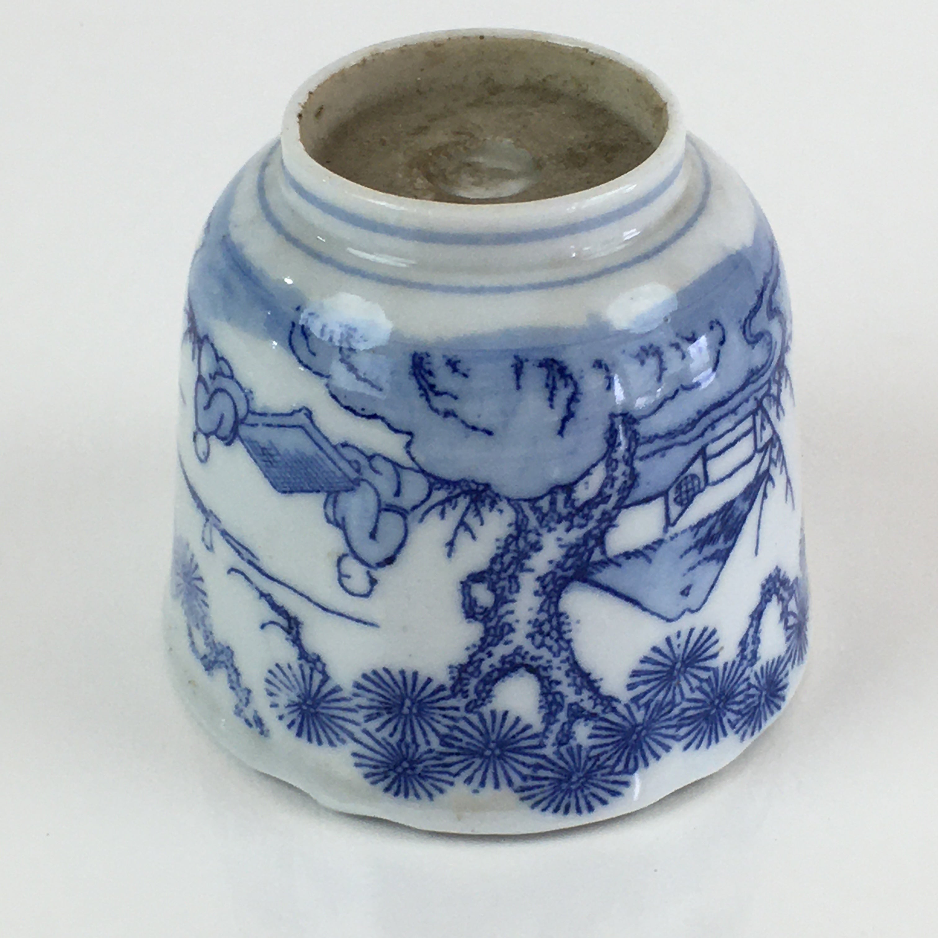 Japanese Porcelain Teacup Yunomi Vtg Blue Sometsuke Pottery Sencha TC310