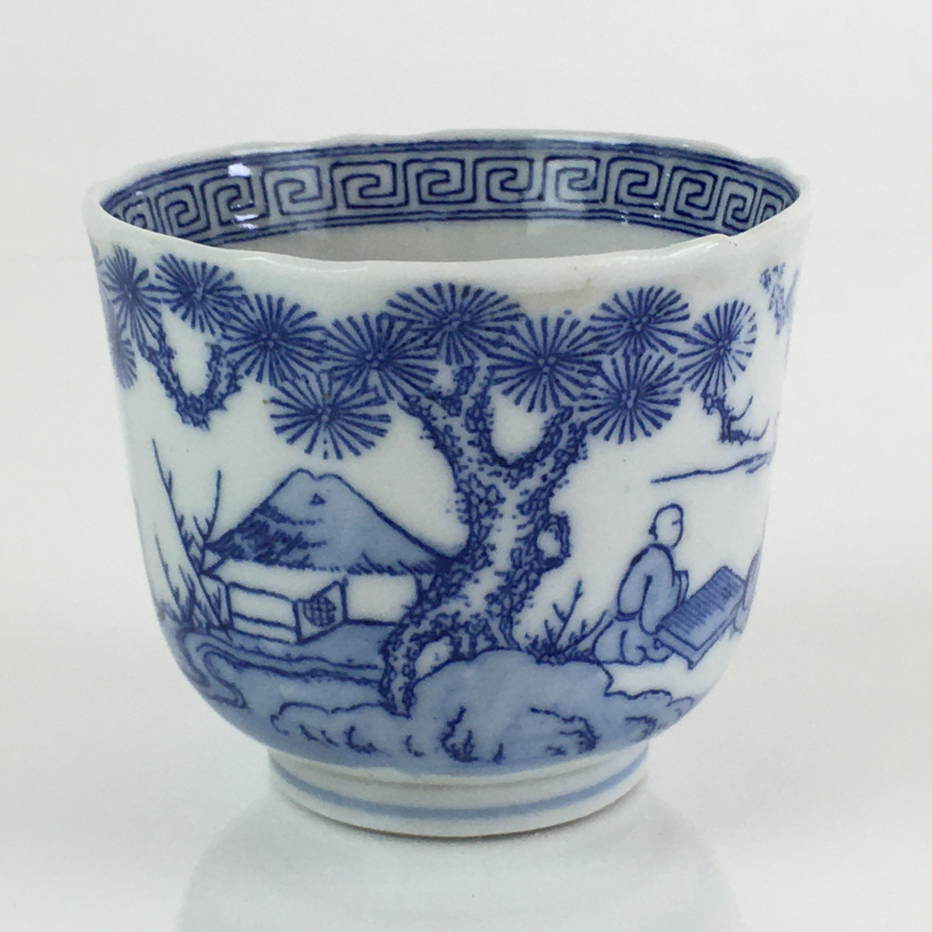 Japanese Porcelain Teacup Yunomi Vtg Blue Sometsuke Pottery Sencha TC310