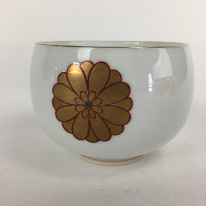 Japanese Porcelain Teacup Yunomi Vtg Chrysanthemum White Sencha TC195