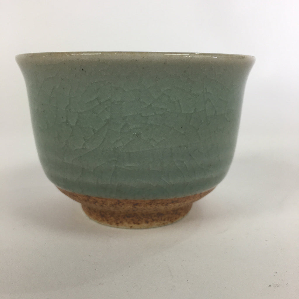 Japanese Porcelain Teacup Yunomi Vtg Green Cracked Glaze Pottery Sencha TC236