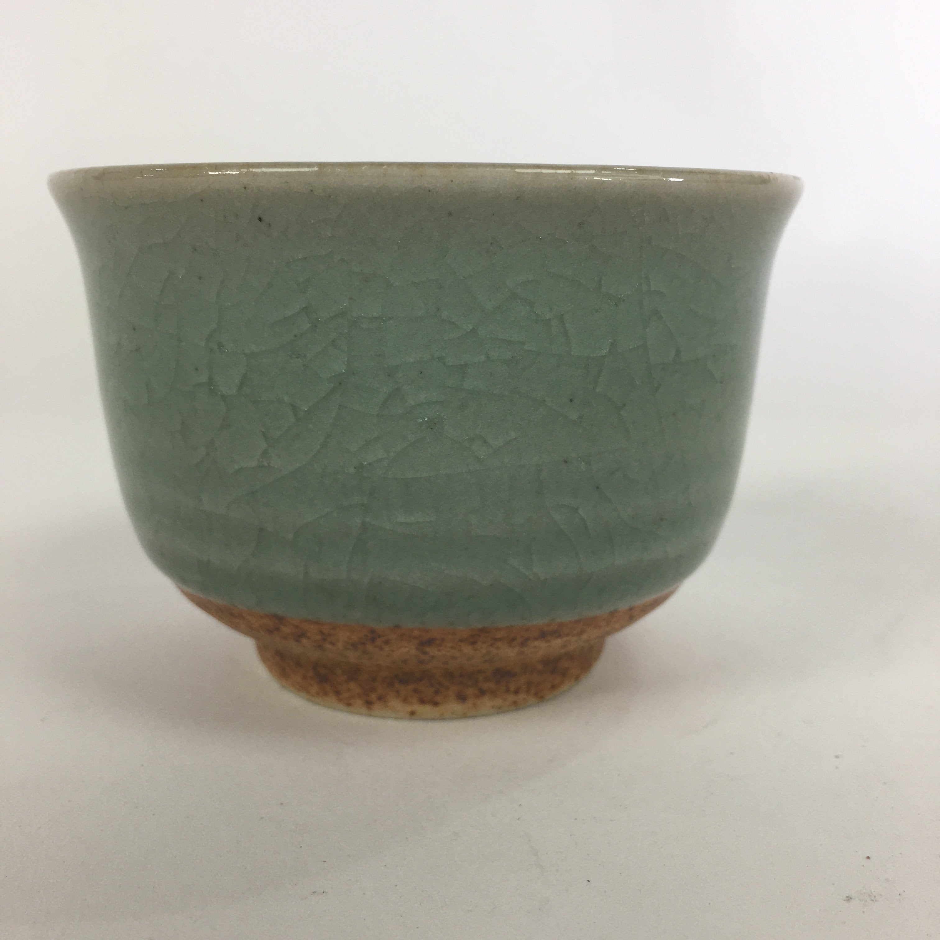 Japanese Porcelain Teacup Yunomi Vtg Green Cracked Glaze Pottery Sencha TC236
